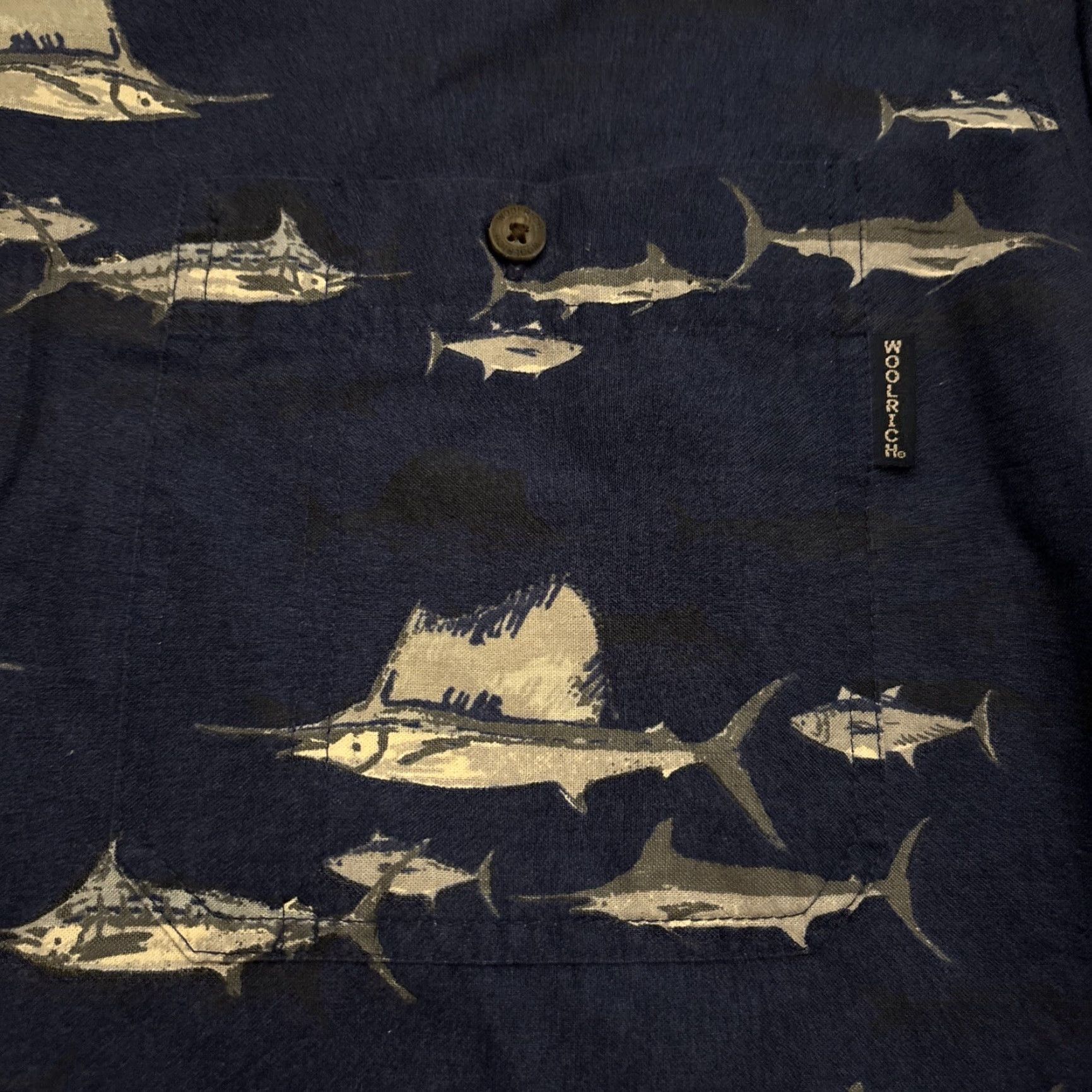 Vintage Woolrich Button-Up Shirt Long Sleeve 2XL Blue Fish Pattern Outdoor Casual Mens Size US XXL / EU 58 / 5 - 4 Thumbnail