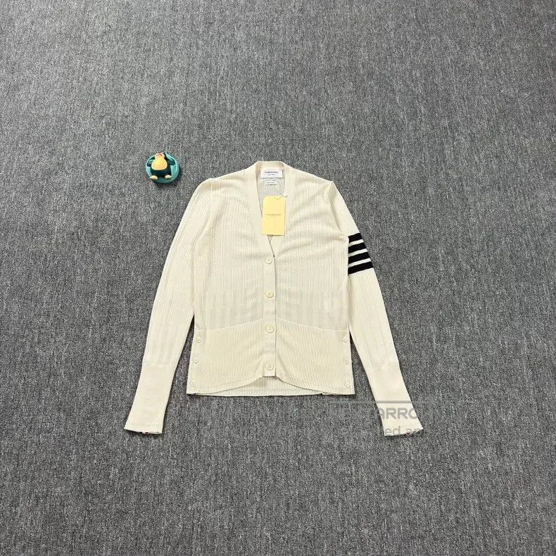 Thom Browne Thom Browne White striped knit cardigan Size S / US 4 / IT 40 - 1 Thumbnail