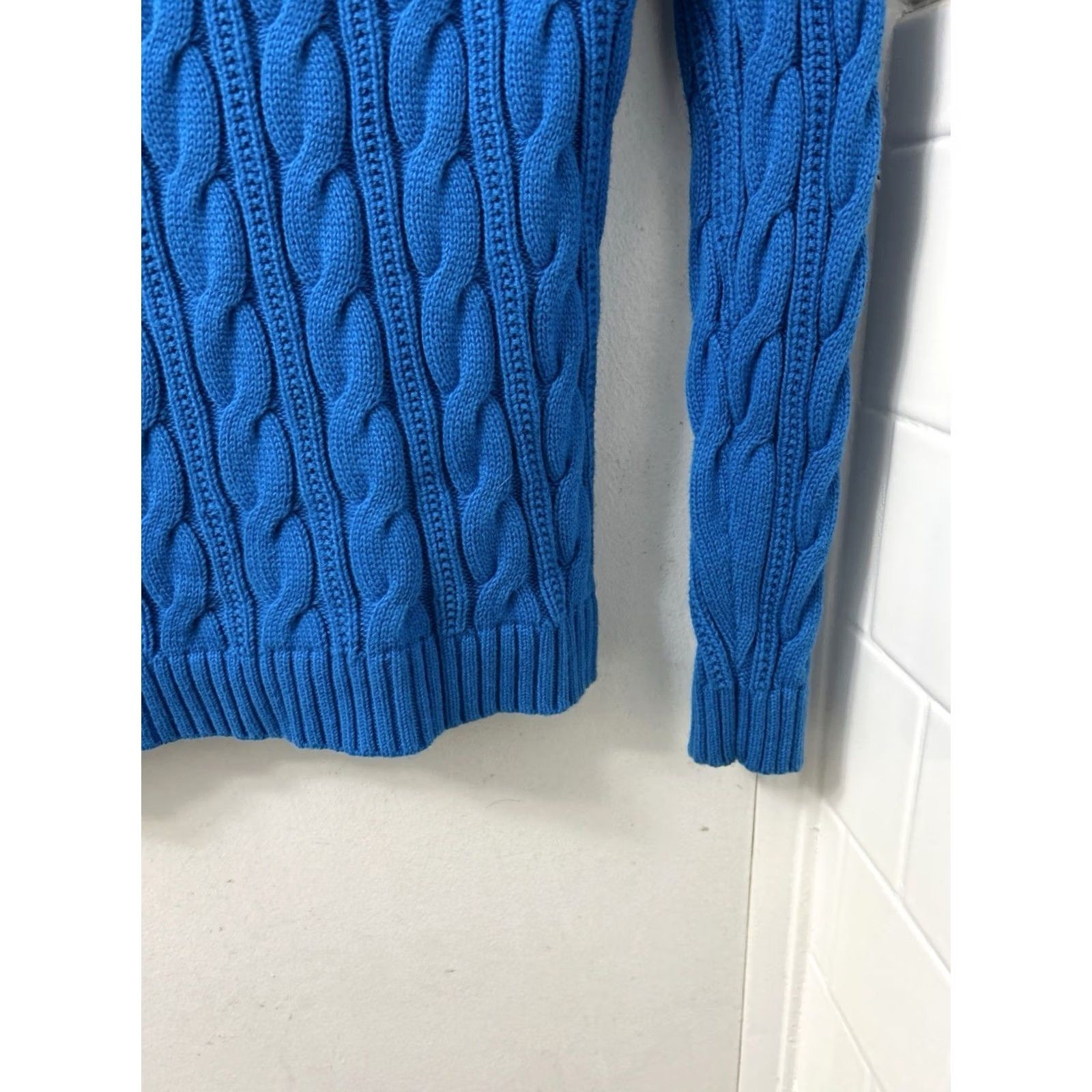 Lands' End Lands End Drifter Cable Knit Sweater Womens Small Blue Cotton Crew Neck Pullover Size S / US 4 / IT 40 - 4 Thumbnail