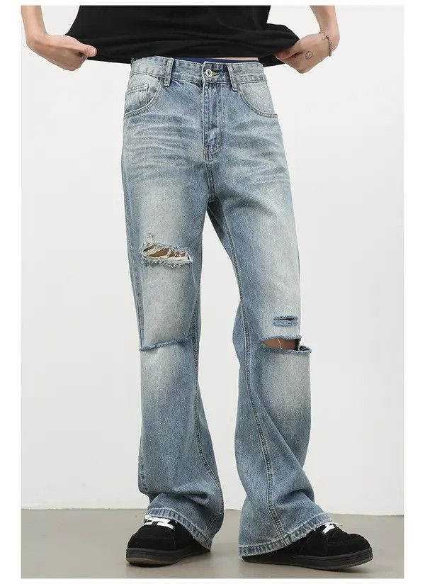 Japanese Brand Ripped washed high street men's loose straight bootcut jeans Size US 32 / EU 48 - 8 Thumbnail