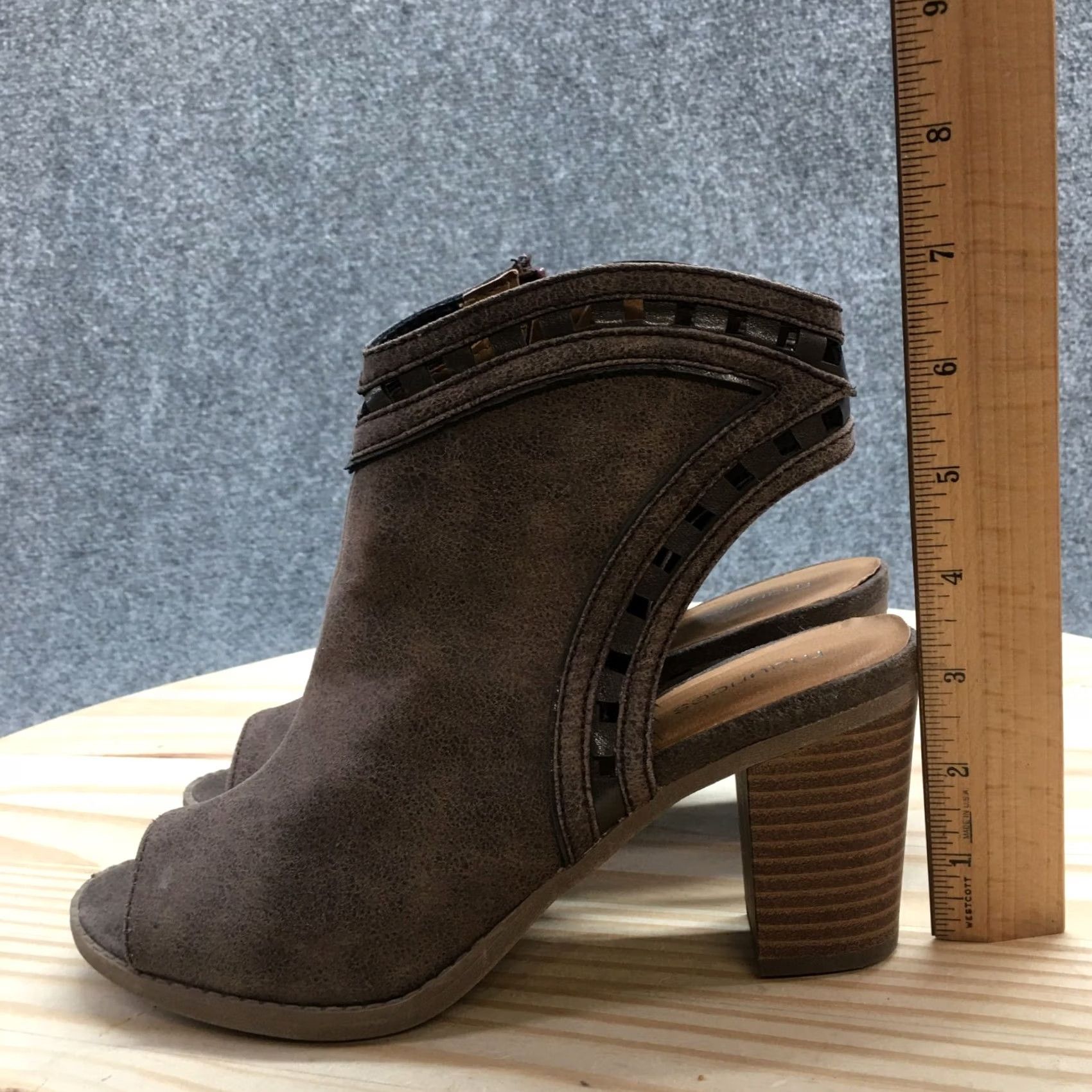 Vintage Maurices Boots Womens 8 M Glenda Casual Side Zip Peep Toe Slingback Brown Bootie Size US 9 / IT 39 - 6 Thumbnail