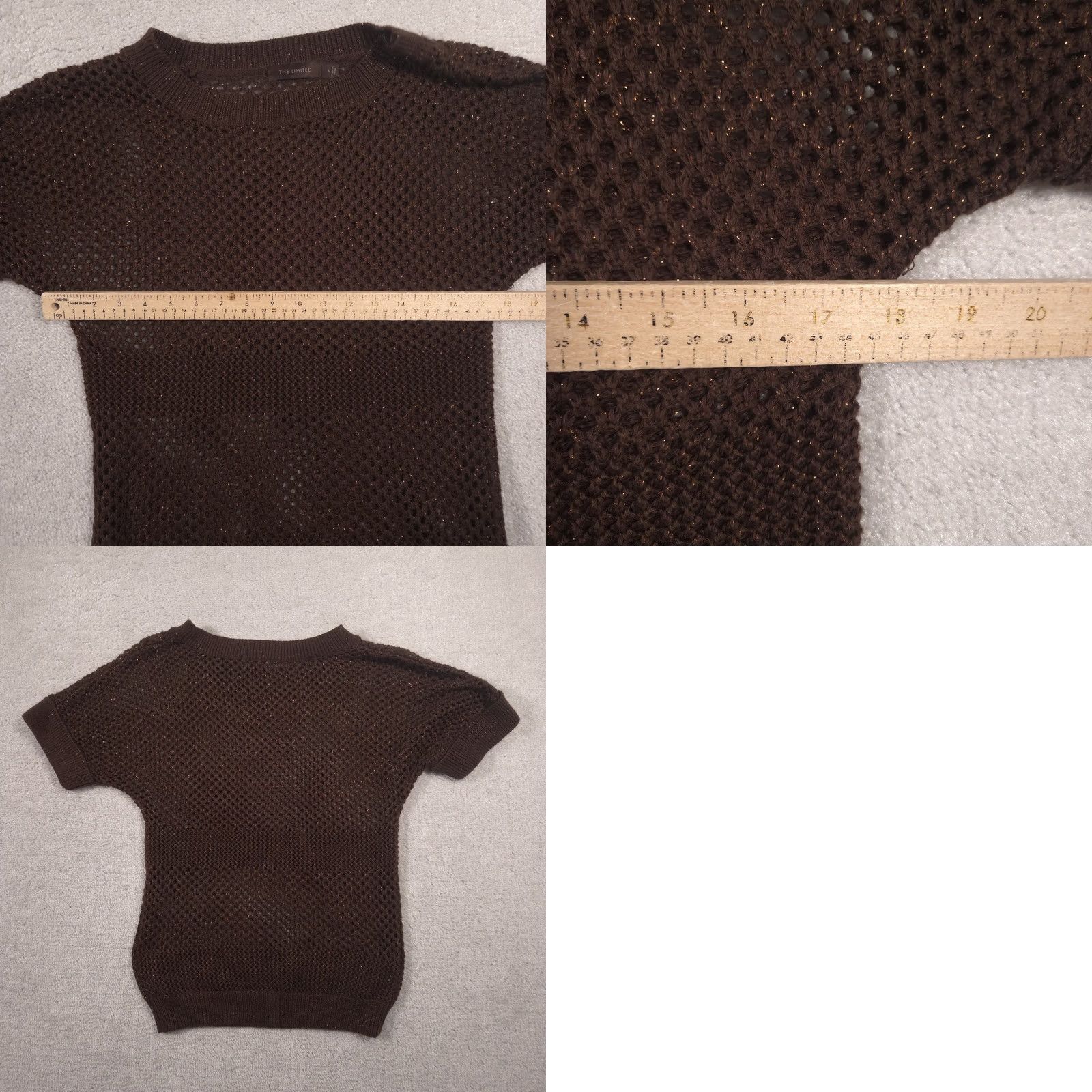 Vintage The Limited Sweater Womens Small Brown Open-Knit Short Sleeve Glitter Pullover Size S / US 4 / IT 40 - 8 Thumbnail