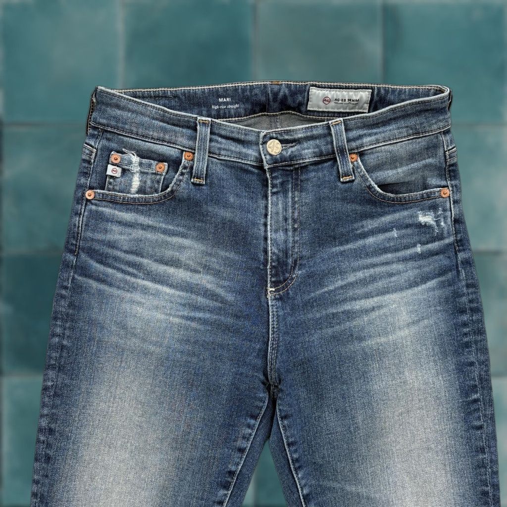 Vintage AG Adriano Goldschmied Mari High Rise Straight Jeans Womens 28 Blue Distressed Jeans Women Straight 28 Blue Distressed Size 28" / US 6 / IT 42 - 1 Thumbnail