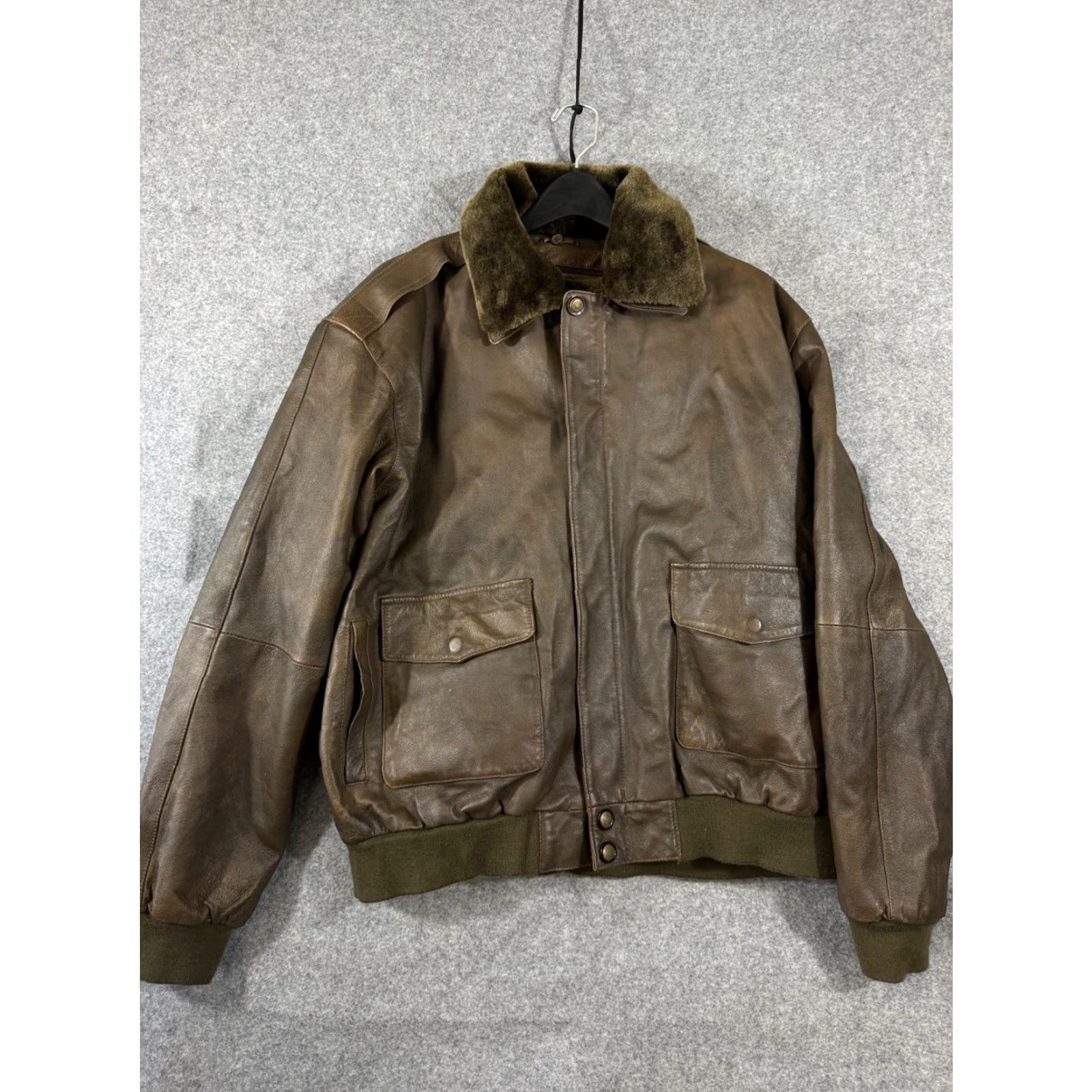 Vintage Aviator Bomber Jacket Mens XL Brown Green Genuine Leather Removable Liner Zipper Jacket Size US XL / EU 56 / 4 - 3 Thumbnail
