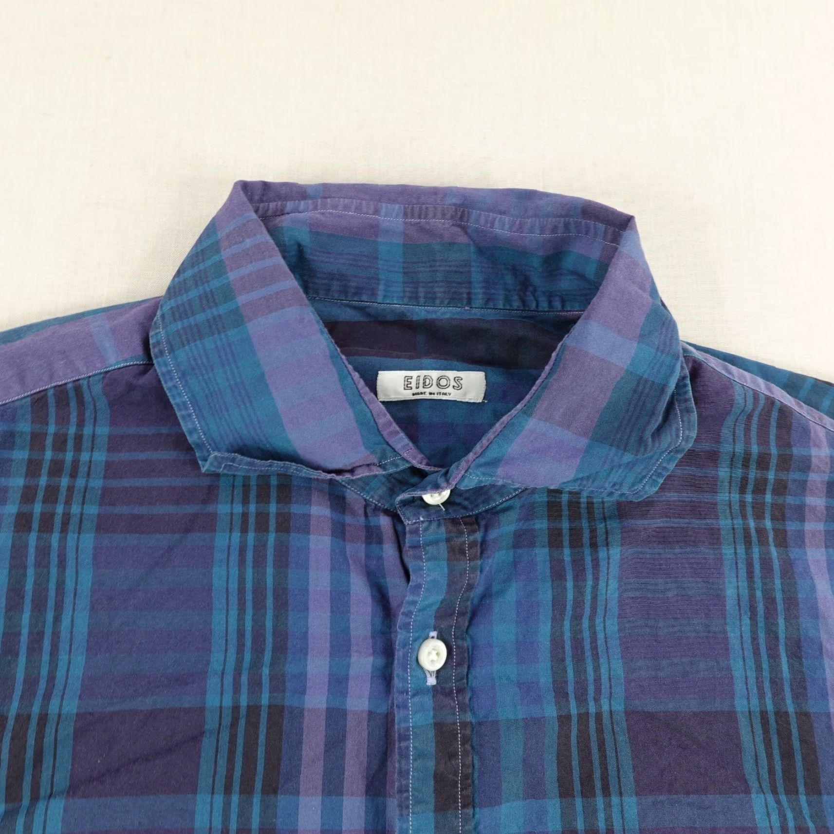 EIDOS Napoli Blue Plaid Button Up Shirt Mens Medium Long Sleeve