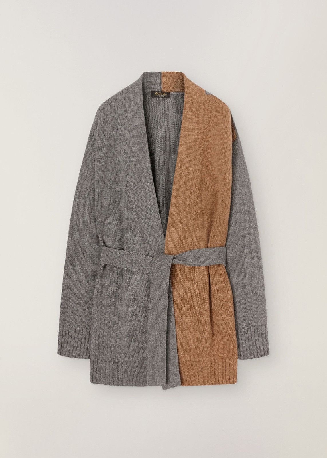 image of Loro Piana O1Loc1C0124 Cardigan With Belt In Gray & Brown, Women's (Size Large)