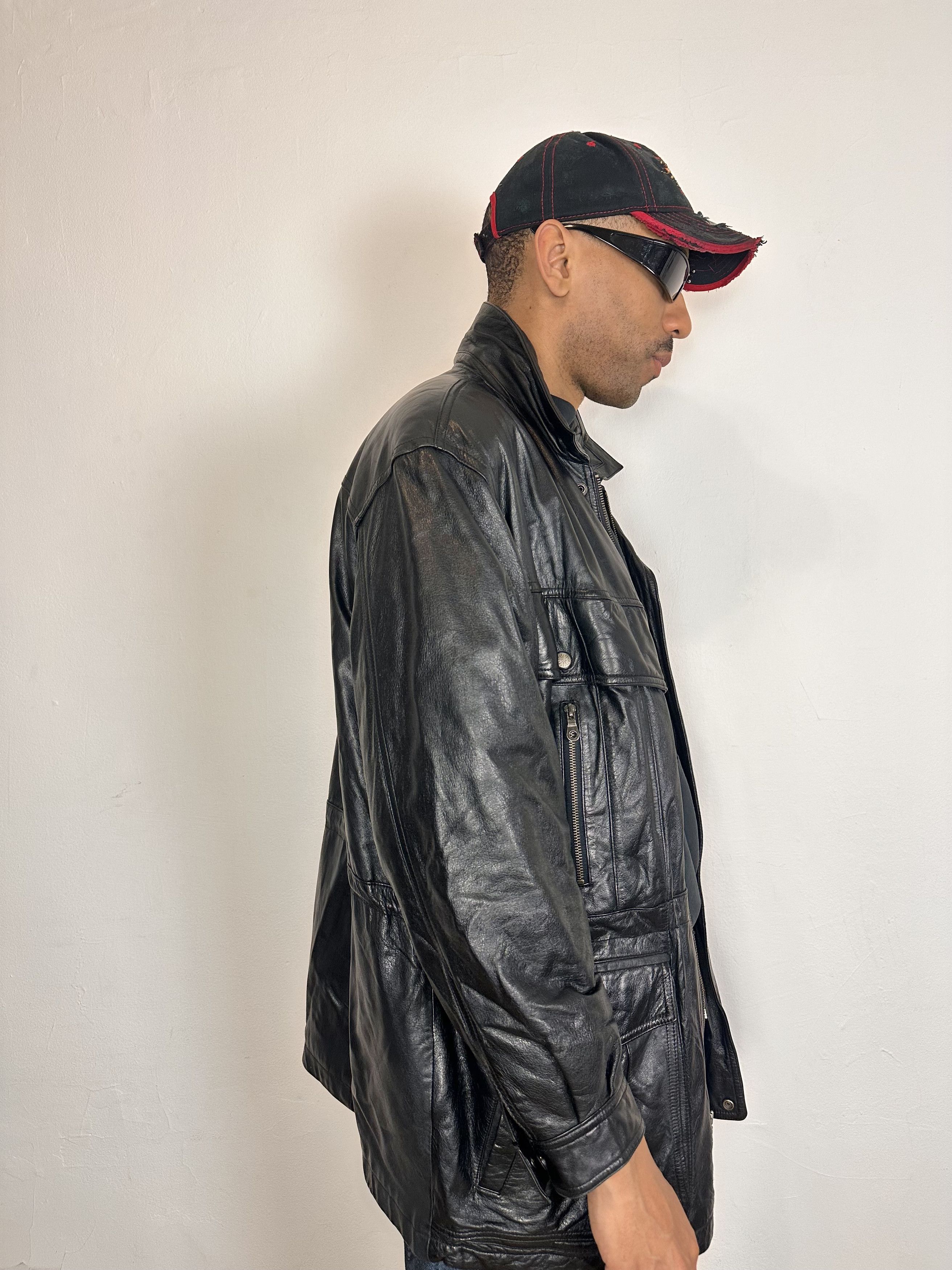 Other Vintage Global Identity Black Leather Jacket - Medium Size US M / EU 48-50 / 2 - 2 Thumbnail