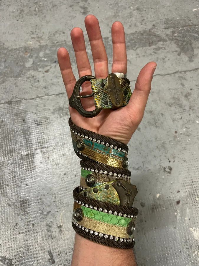 Vintage 2000s Nanni Metal Green Python Effect Embellished Belt Size ONE SIZE - 1 Thumbnail