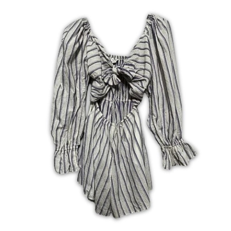 Topshop Topshop Purple Stripe Peasant Style Tie Front Romper Size 4 Size 27" / US 4 / IT 40 - 2 Thumbnail