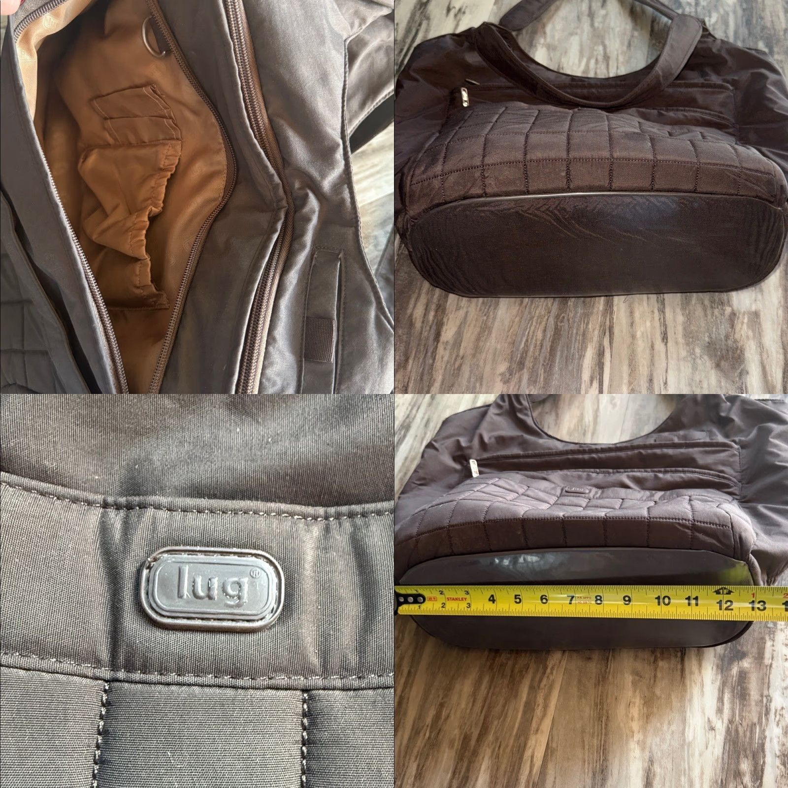 Vintage Lug Bag Purse Shoulder Parachute Large Brown Quilted 2 Handle Compartments Bag Purse Brown Lug Logo Inside Zippers Work Well Size ONE SIZE - 8 Thumbnail