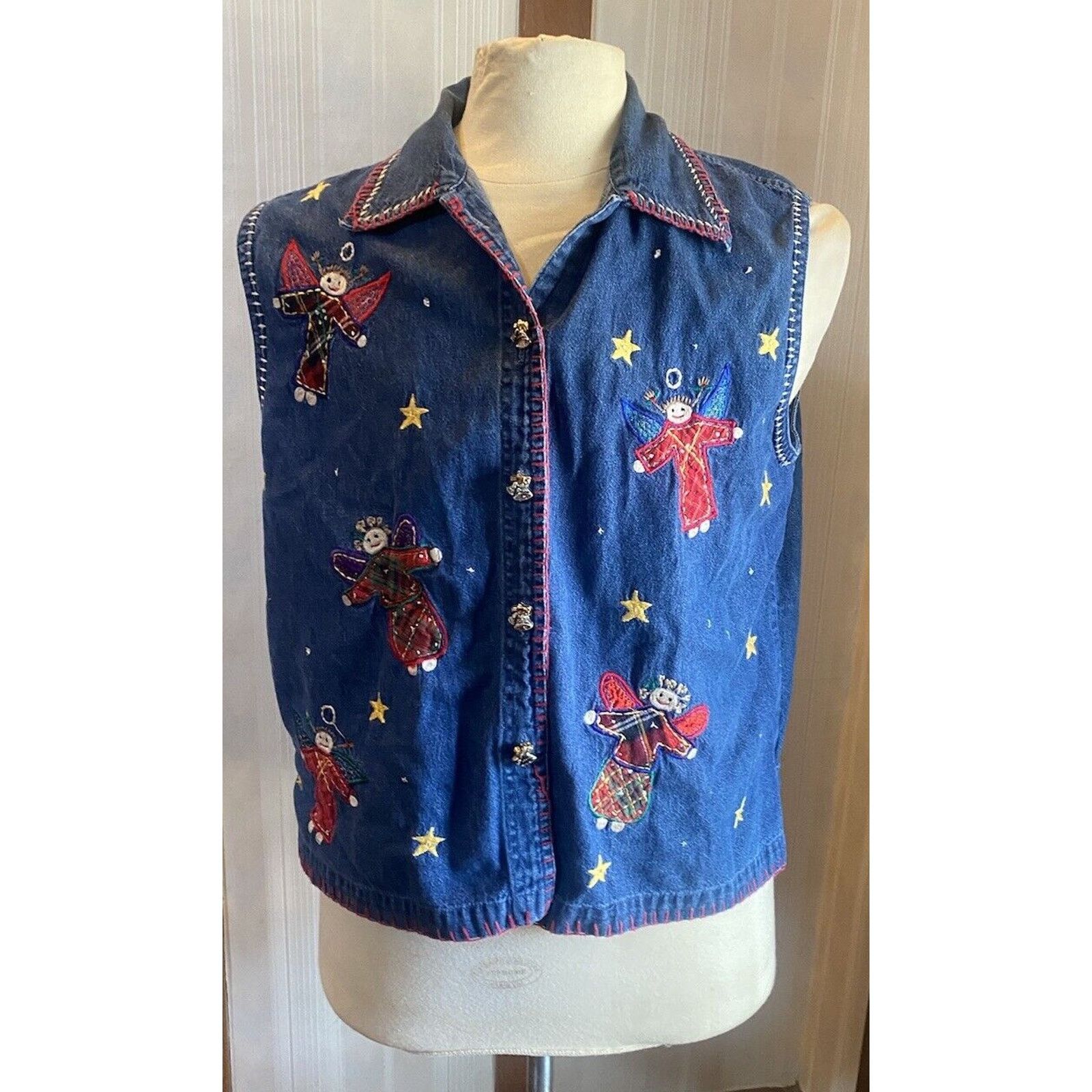 Other VTG Christmas Holiday Angel Denim Vest Women’s 1X Size XXL / US 16-18 / IT 52-54 - 1 Thumbnail