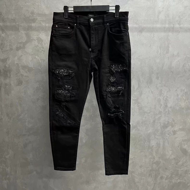 Amiri Amiri The latest black solid color diamond design stitchin Size US 33 - 1 Thumbnail