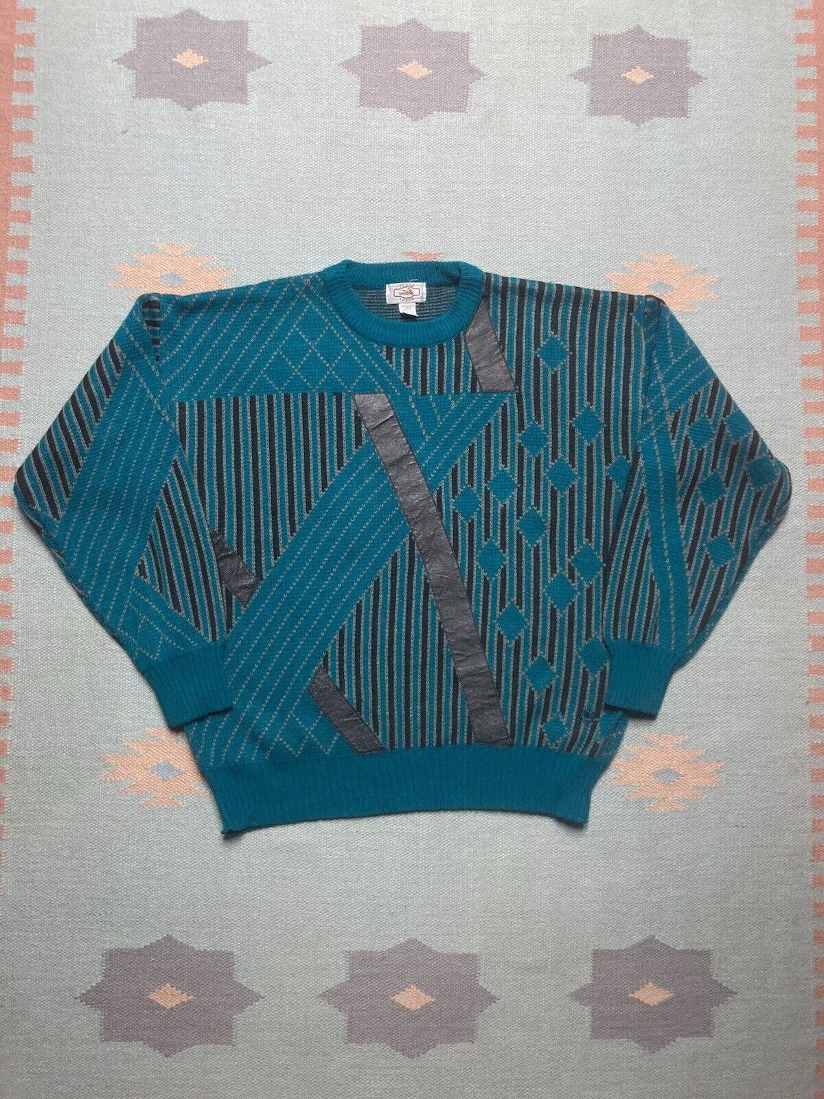 Vintage knit sweater geometric diamonds grandpa abstract crewneck L Size US L / EU 52-54 / 3 - 1 Thumbnail