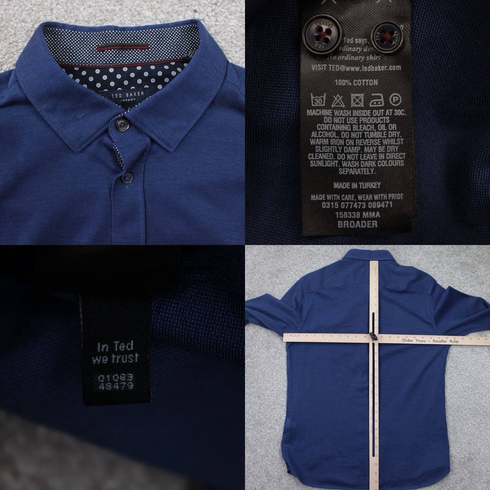 Ted Baker Ted Baker Broader Shirt Mens 4 Blue Geometric 100% Cotton Long Sleeve Button Up Size US S / EU 44-46 / 1 - 8 Thumbnail