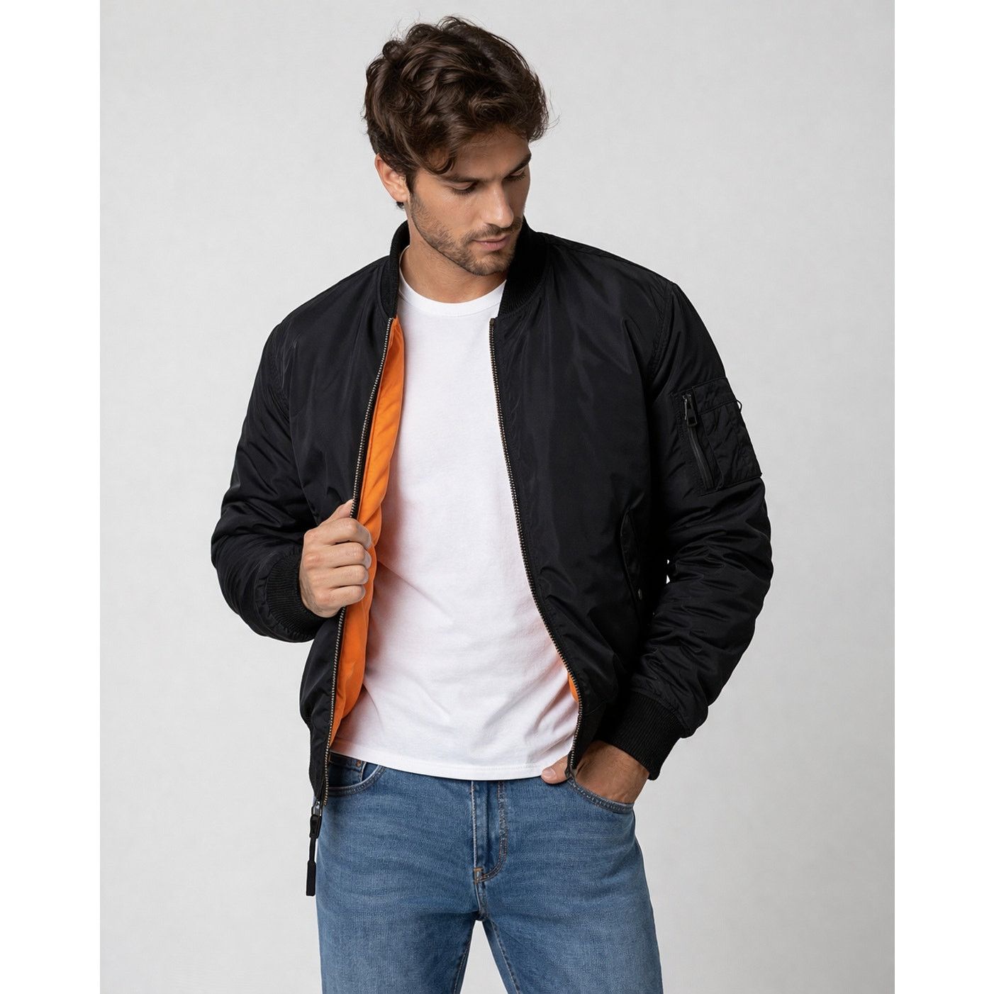 Pacsun PacSun Black Bomber Jacket MA-1 Style Orange Lining Size US L / EU 52-54 / 3 - 6 Thumbnail