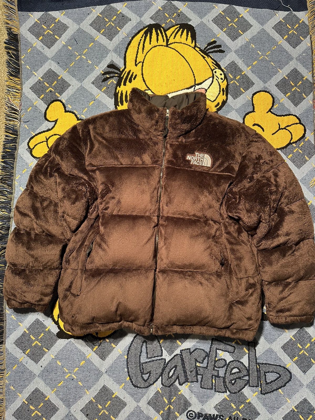 image of The North Face Nuptse Down Puffer Faux Fur Jacket in Chocolate Brown, Men's (Size 2XL)