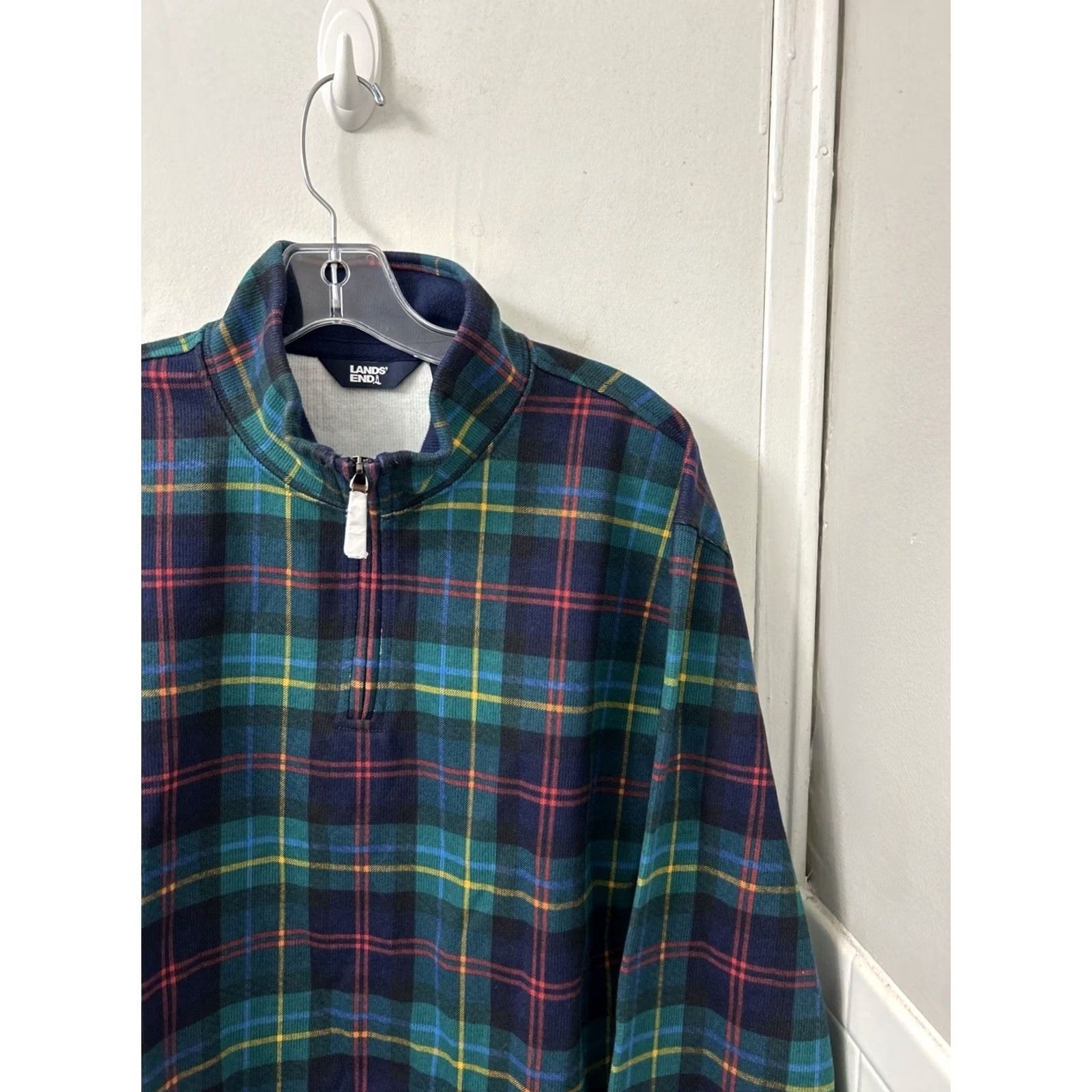 Lands' End VINTAGE Lands End Quarter Zip Mens Large Black Watch Tartan Plaid Pullover Sweatshirt L/S Size US L / EU 52-54 / 3 - 4 Thumbnail