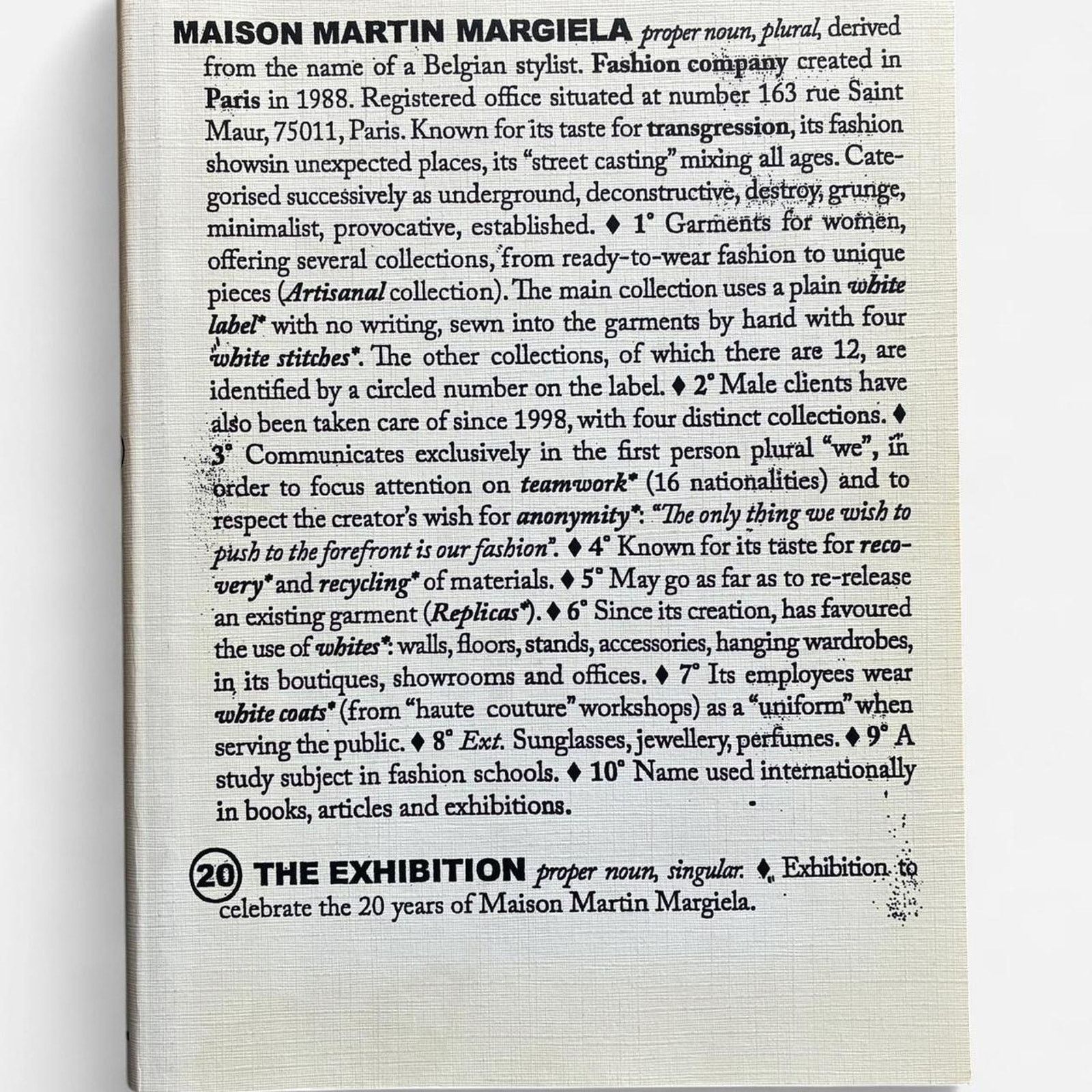 Maison Margiela × Vintage Maison Martin Margiela THE EXHIBITION 20 year anniversary Size ONE SIZE - 1 Thumbnail