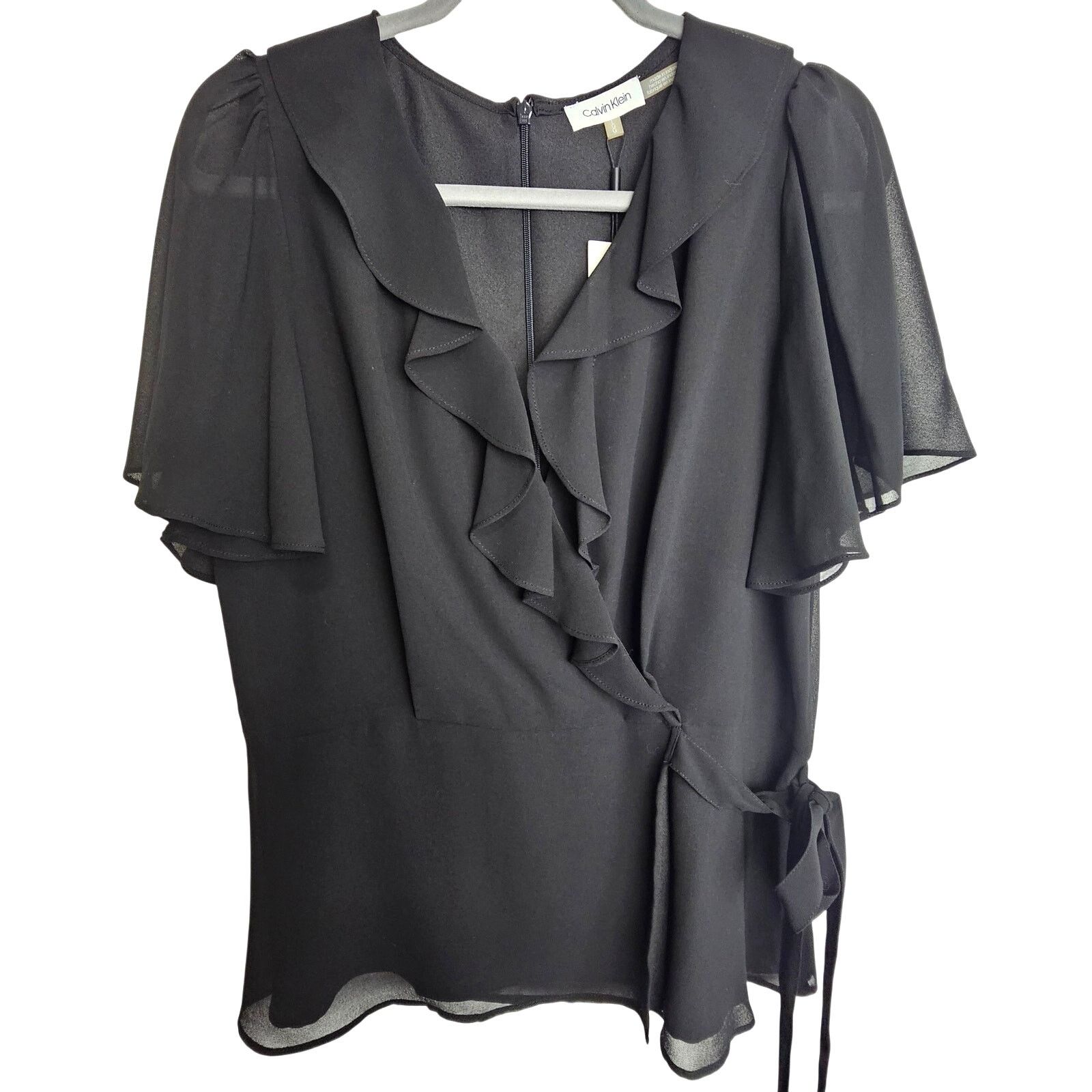 Calvin Klein Calvin Klein Womens Ruffle Surplice Blouse Classic Size L Size L / US 10 / IT 46 - 1 Thumbnail