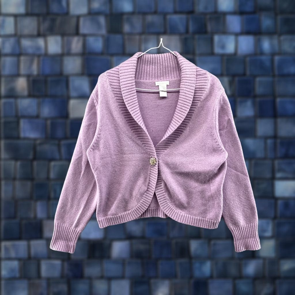 Worthington Worthington Purple Sparkle Cardigan Sweater in Women’s XL, Collared, Long Sleeve, Purple, Metal Theme, Silver Accent, Polyester, Cardigan, Women, XL Size XL / US 12-14 / IT 48-50 - 1 Thumbnail