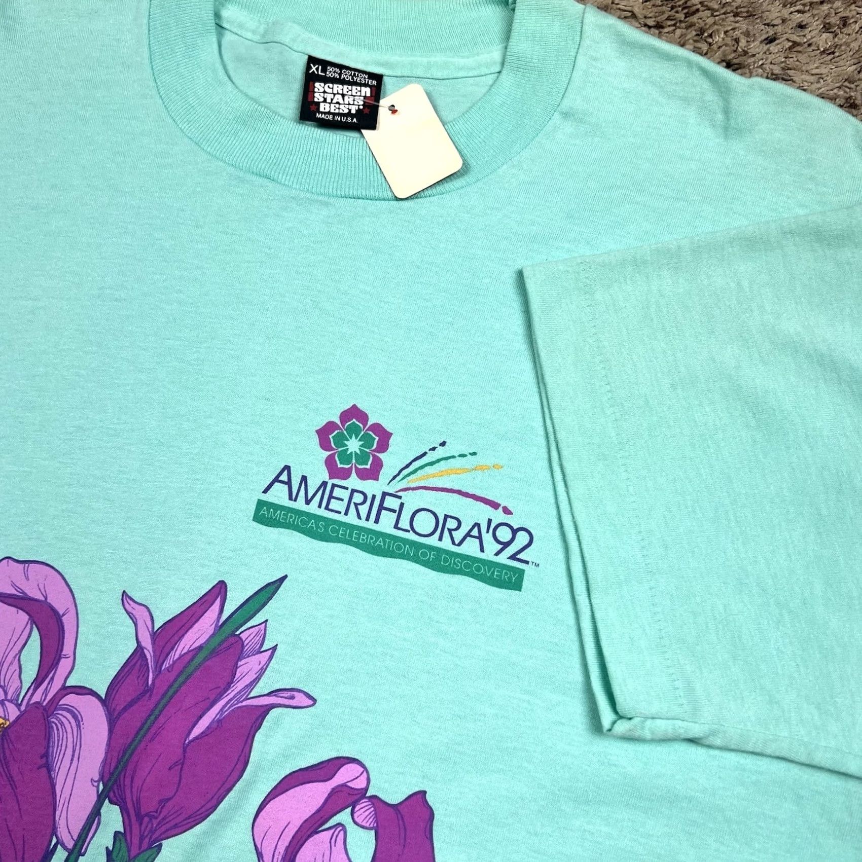 Vintage VINTAGE AmeriFlora’92 Iris Flower Graphic Shirt XL Teal Unisex Adults 90s Floral Screen Stars Best T-Shirt Size US XL / EU 56 / 4 - 4 Thumbnail