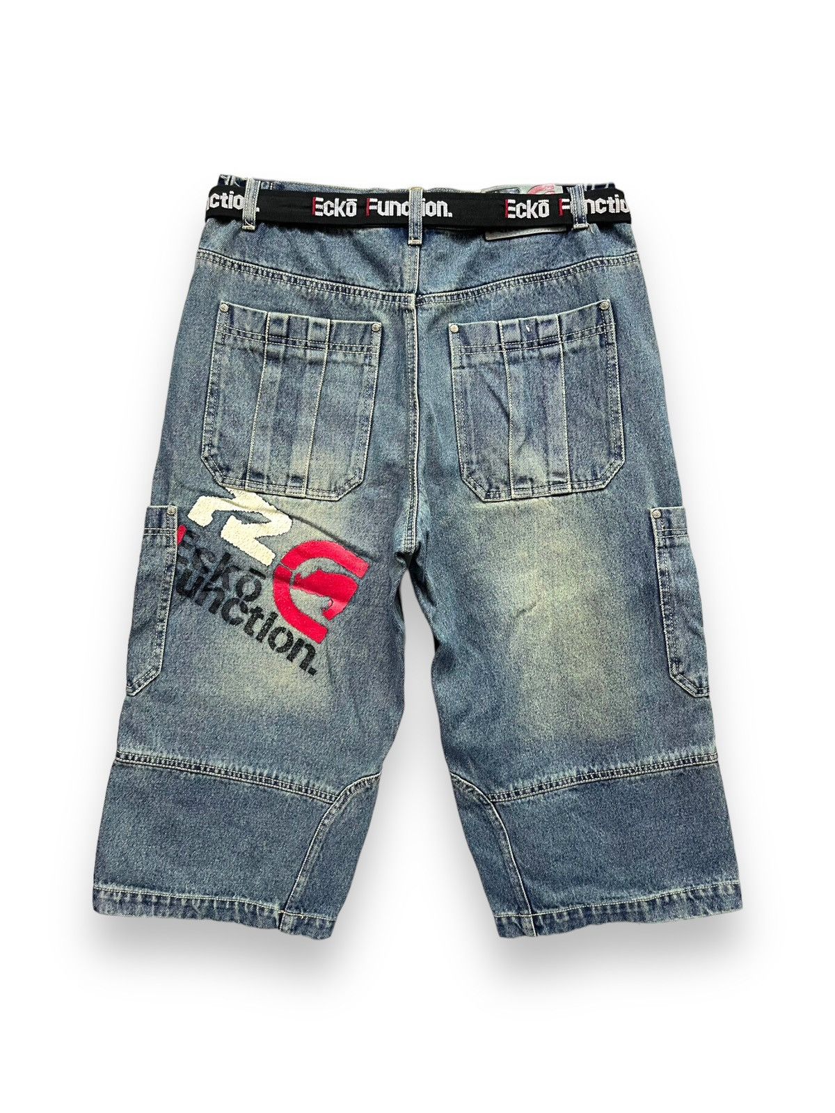 🔥Vintage ECKO Hip-Hop Skate Denim Cargo Shorts With Belt
