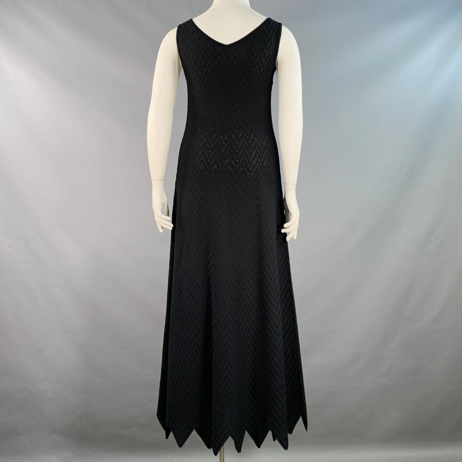 Alaia Black Viscose Blend Zig Zag Sleeveless Long Evening Gown Size M / US 6-8 / IT 42-44 - 4 Thumbnail