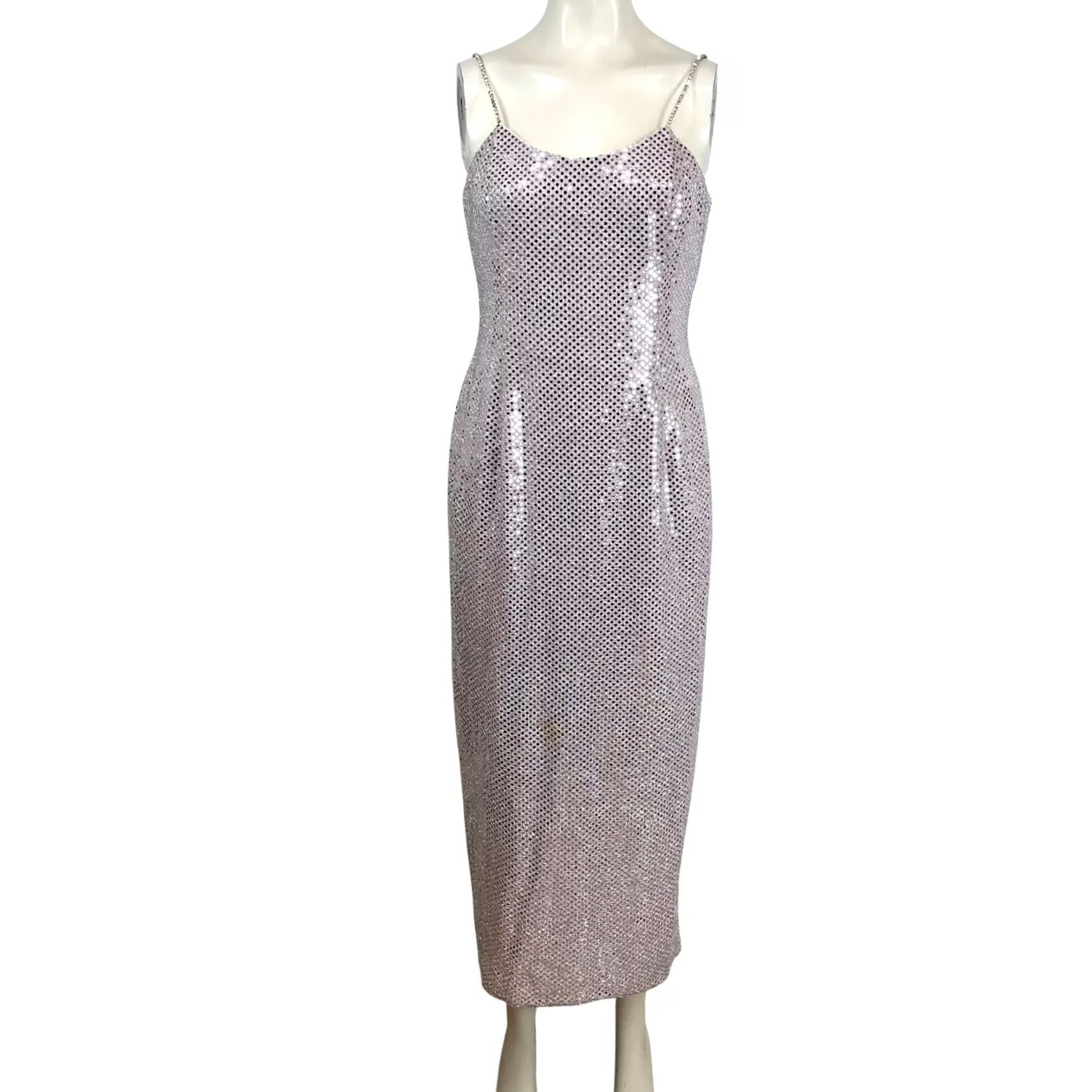 Vintage VINTAGE Scott McClintock Sequin Maxi Dress Rhinestone Straps Sz 6P Petite Silver Eveningwear 1990s Womens Size M / US 6-8 / IT 42-44 - 2 Thumbnail