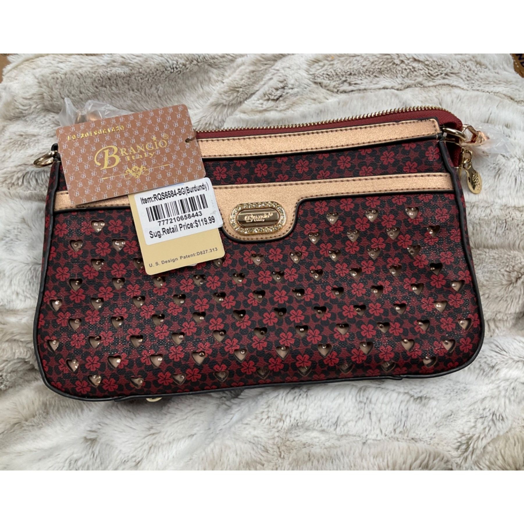 Other Brangio Red Flower Pattern Crossbody Bag With Gold Accents & Size ONE SIZE - 1 Thumbnail