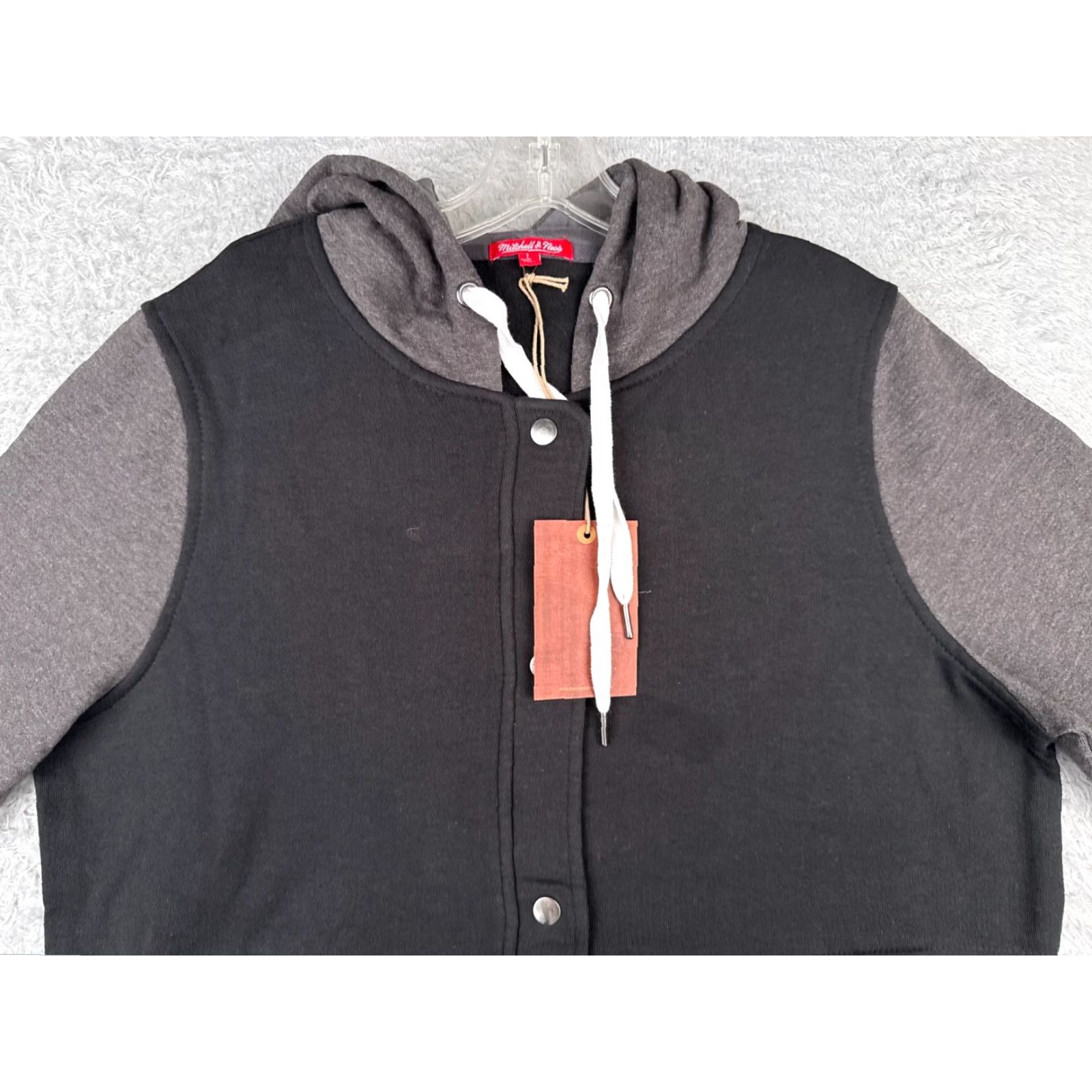 Mitchell & Ness Mitchell & Ness Varsity Jacket Adult Large Black Gray Fleece Lined Hooded Cotton Size US L / EU 52-54 / 3 - 4 Thumbnail