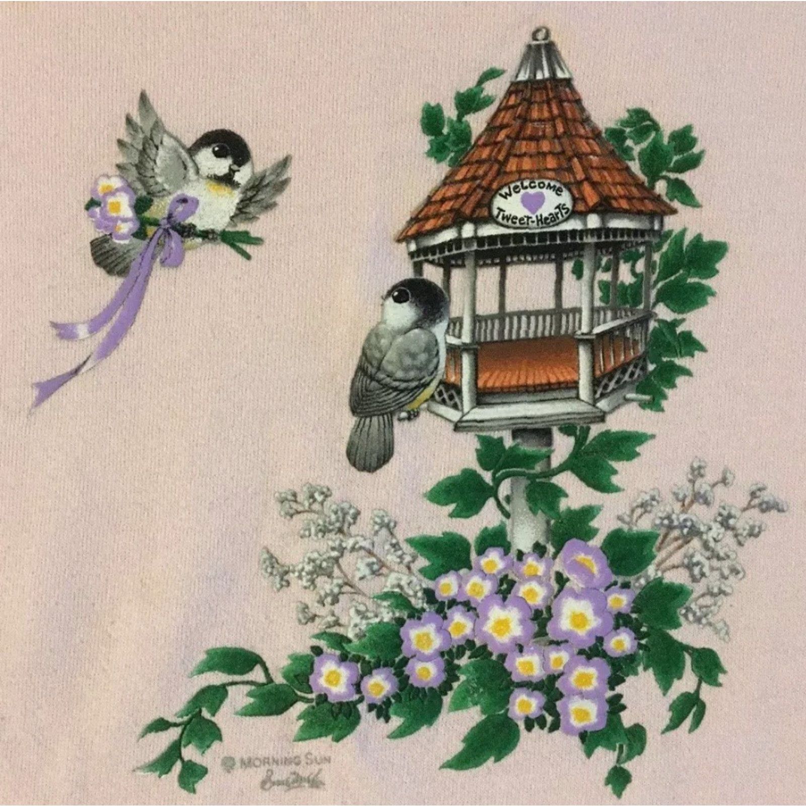 Vintage Vtg 90s Bird Flower Art Faded Sweatshirt M USA Animal Nature Beach Grunge 80s Size US M / EU 48-50 / 2 - 2 Thumbnail