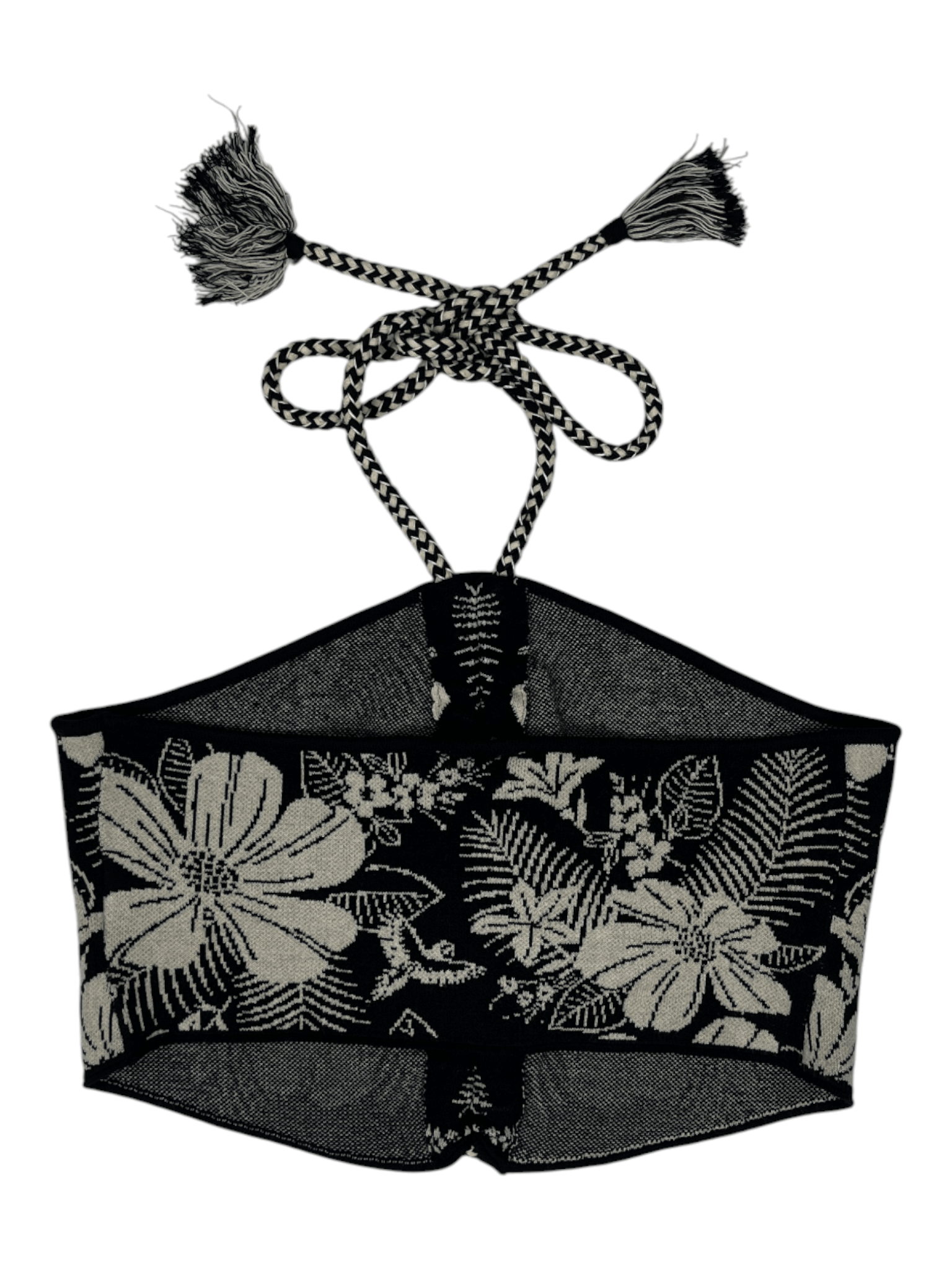 Farm Rio Farm Rio Black And White Overall Print Halter Cropped Top Size L / US 10 / IT 46 - 2 Thumbnail