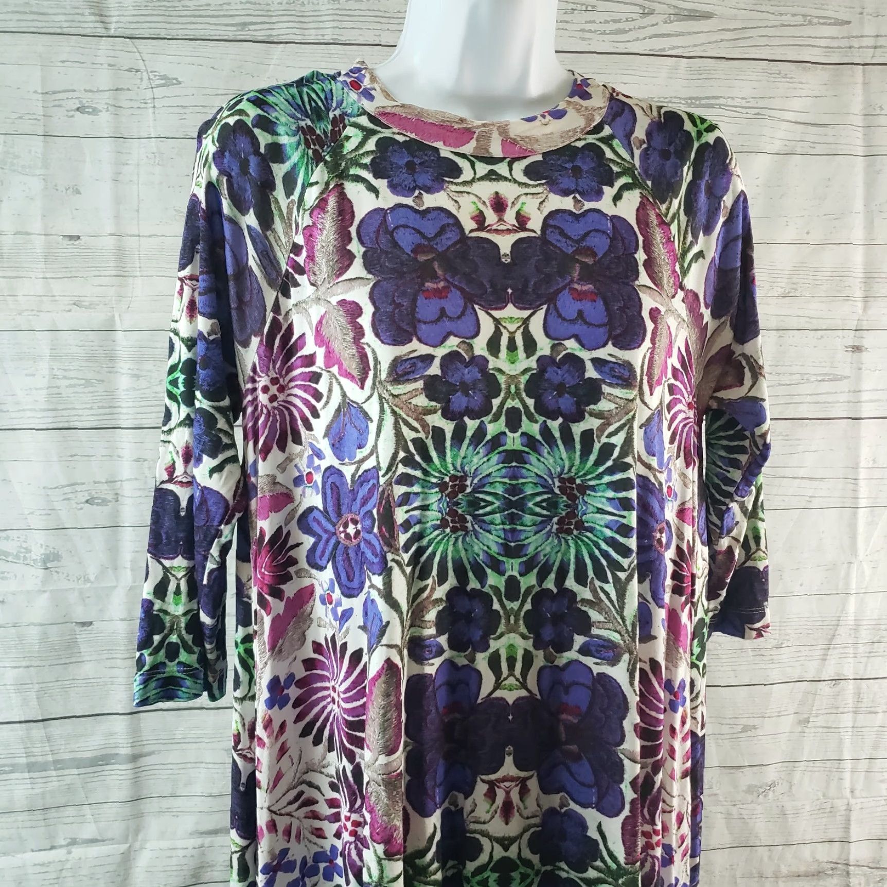Free People Free People Womens Fiesta Floral Dress Sz Small Purple Green 3/4 Sleeve Multicolor Size S / US 4 / IT 40 - 2 Thumbnail