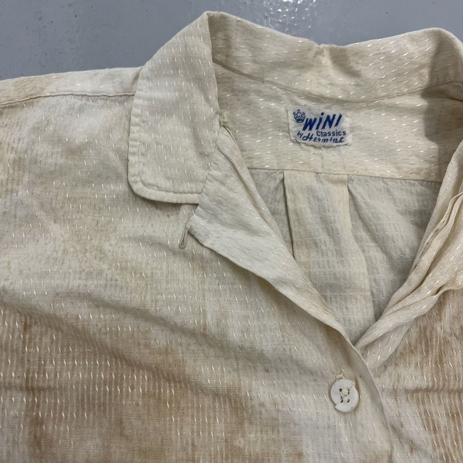 Other Vintage 50s Wini White Cotton Pattern Loop Collar Size S / US 4 / IT 40 - 2 Thumbnail
