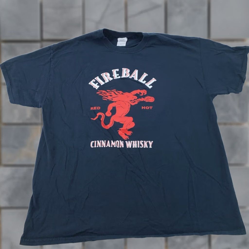 Gildan Fireball Cinnamon Whisky Shirt Mens Large Black Red Hot New Jersey Graphic Print Crew Neck T-Shirt Size US L / EU 52-54 / 3 - 1 Thumbnail