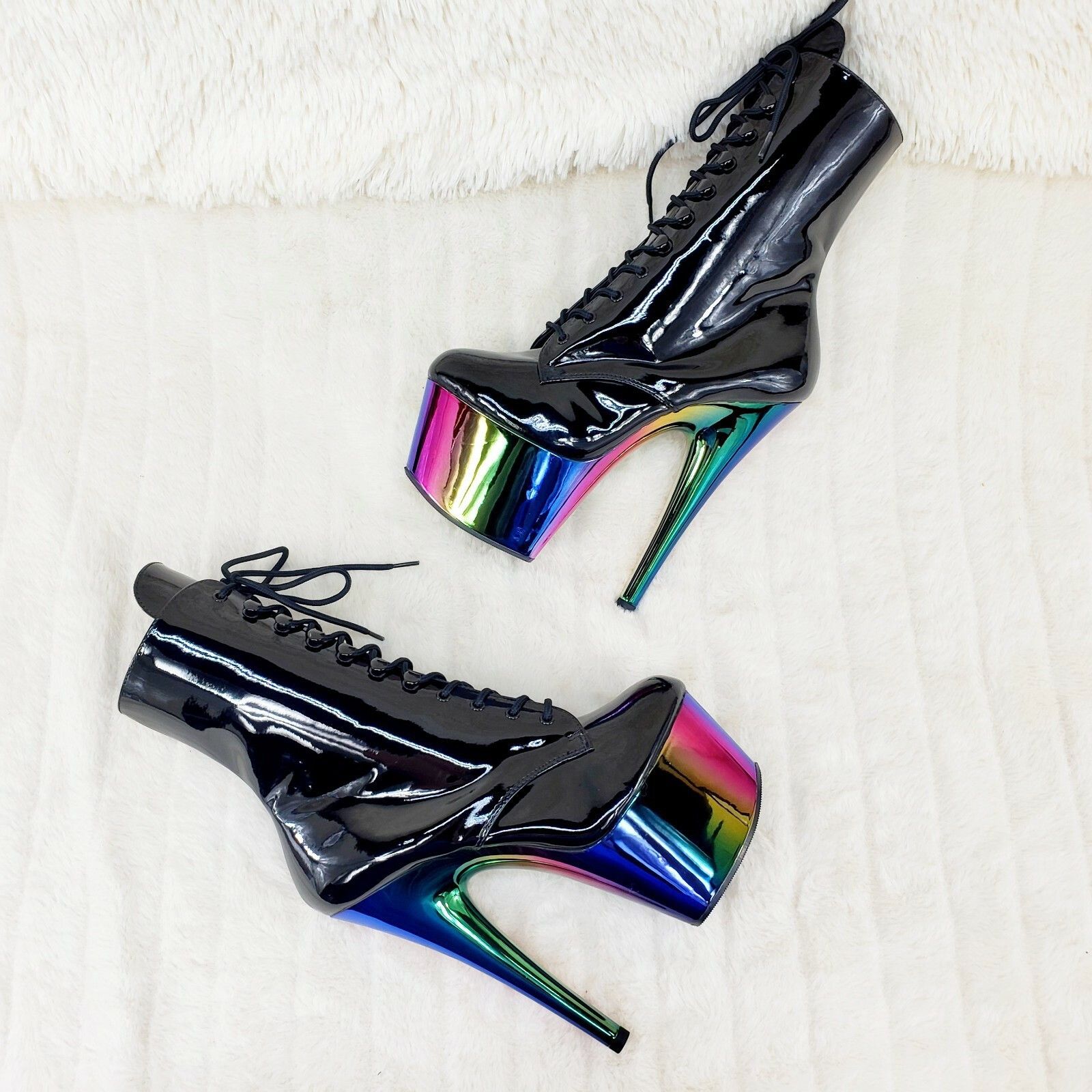 Other Adore 1020RC Black Patent Rainbow Platform 7" High Heel Ankl Size US 10 / IT 40 - 3 Thumbnail