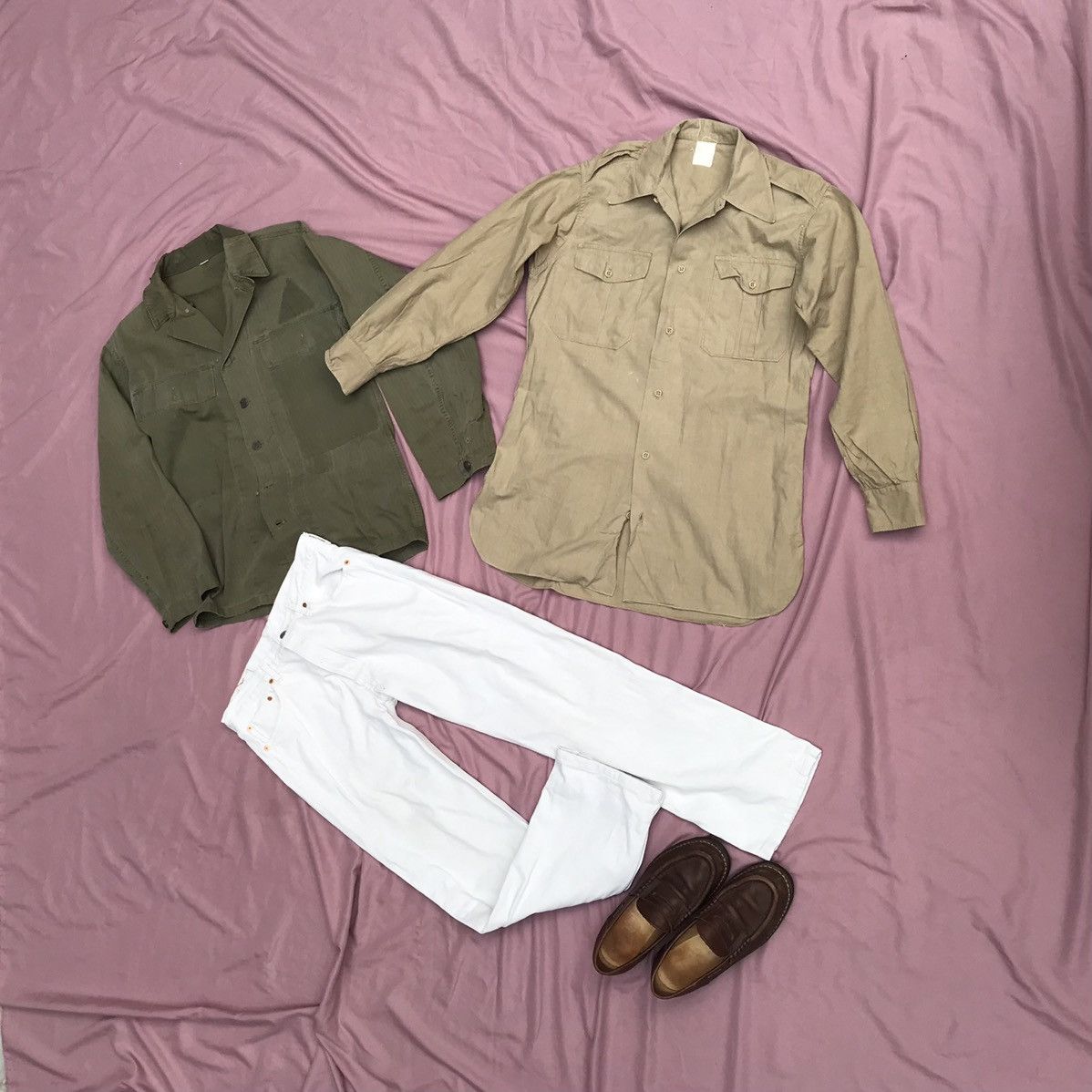 Other FRENCH ARMY 50s ARMY OFFICER BUTTON UP, HEMP COTTON BLEND Size US M / EU 48-50 / 2 - 9 Thumbnail