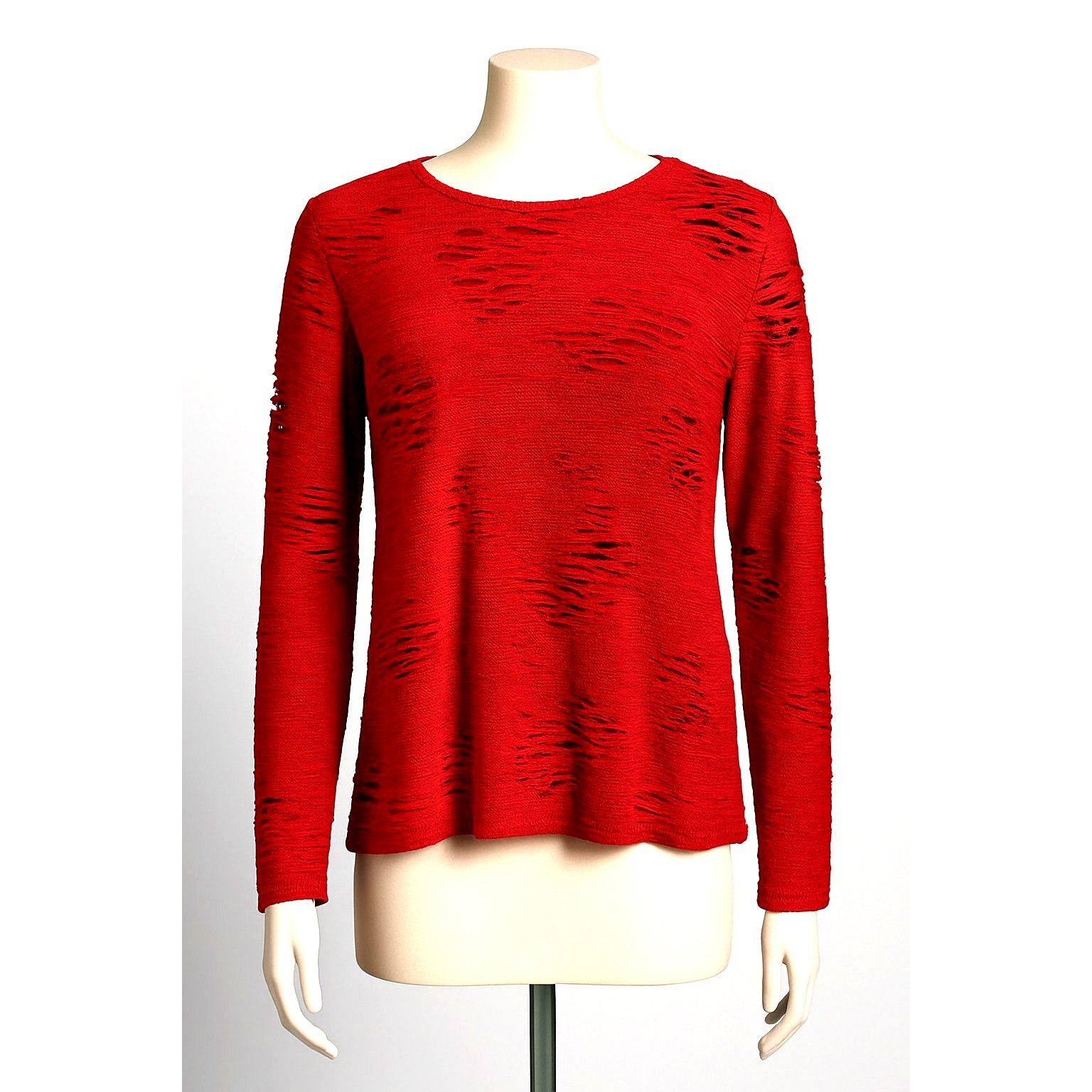 Chicos Chicos Red Textured Long Sleeve Distressed Art To Wear Long Size L / US 10 / IT 46 - 1 Thumbnail