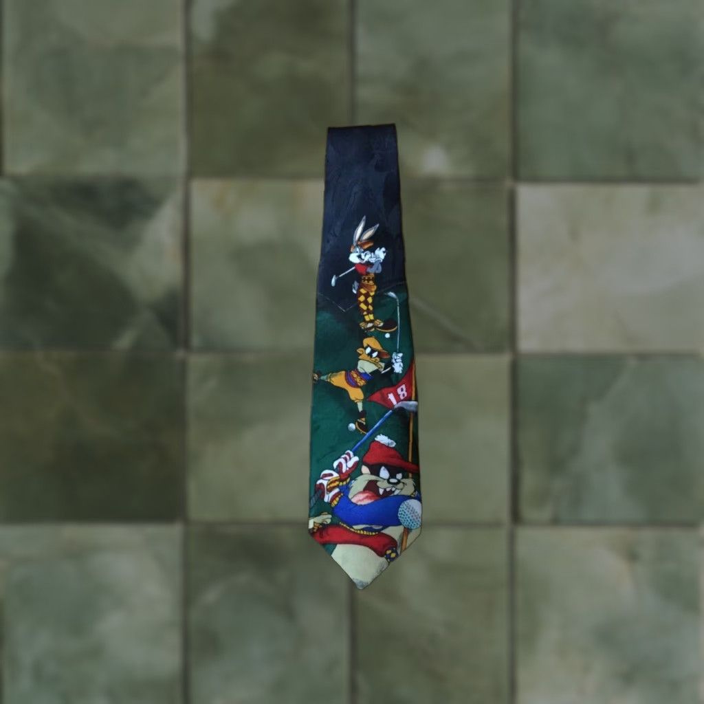 Vintage VINTAGE LOONEY TUNES Play Golf Tie - Silk - Black - Novelty Golf Theme - Unisex - One Size Size ONE SIZE - 1 Thumbnail