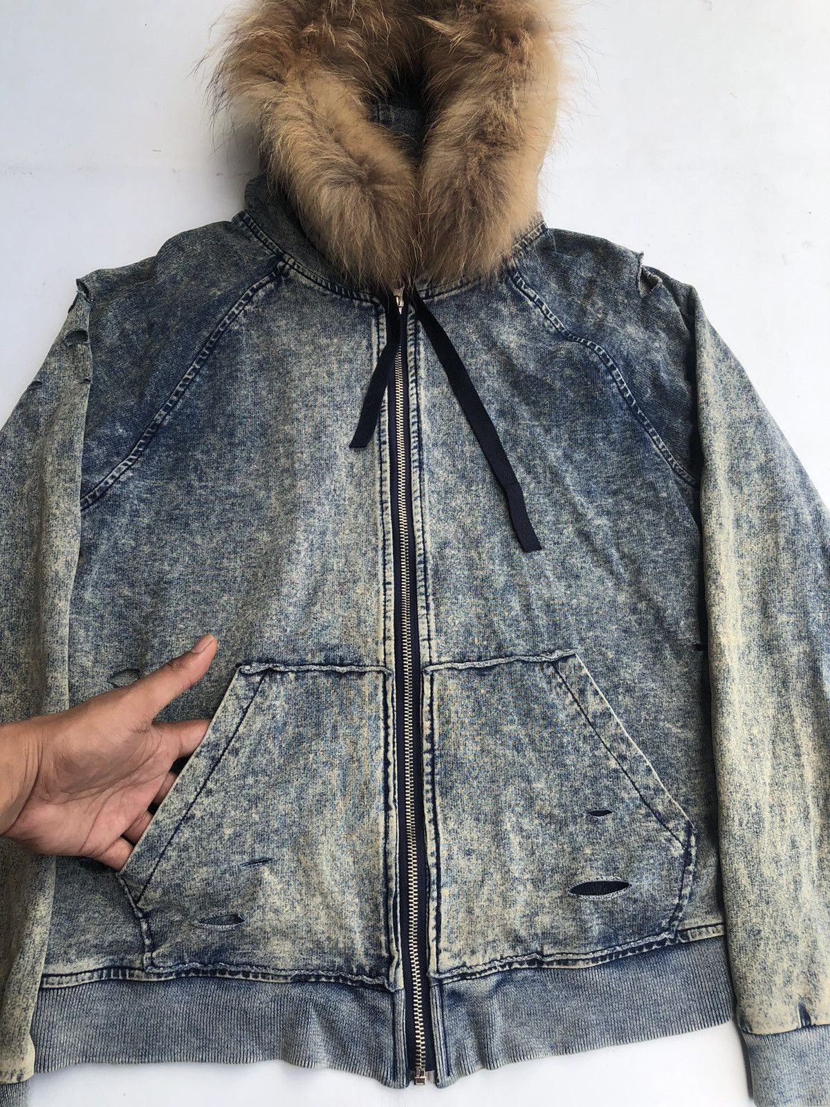 If Six Was Nine Distresssed Zipp Fur Hoodie Punk Rock Ifsix Style Size US L / EU 52-54 / 3 - 3 Thumbnail