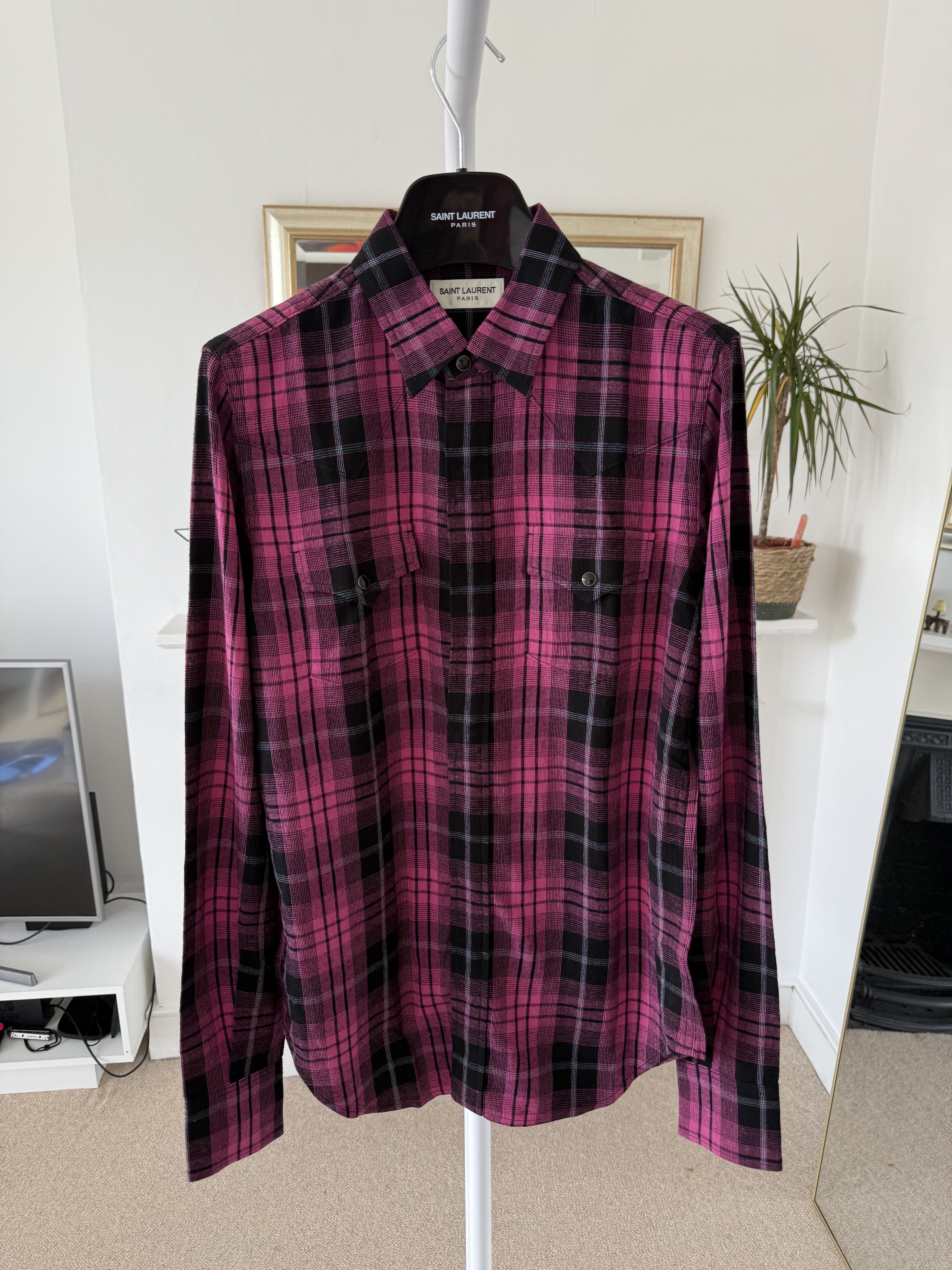 Saint Laurent Paris Saint Laurent Pink Check Shirt Size US S / EU 44-46 / 1 - 1 Thumbnail