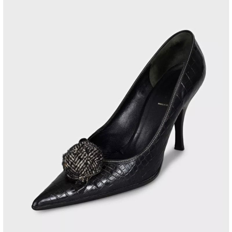 Prada Prada Black Leather Pointed-Toe Pumps, Size 40.5 Size US 10.5 / IT 40.5 - 3 Thumbnail