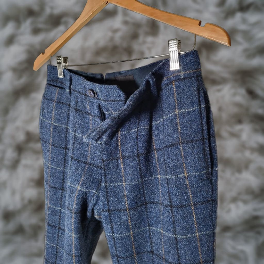 Asos ASOS X Harris Tweed Slim Fit Wool Blue Green Orange Check Pleated Pants 32x30 Men Vintage Size US 30 / EU 46 - 1 Thumbnail