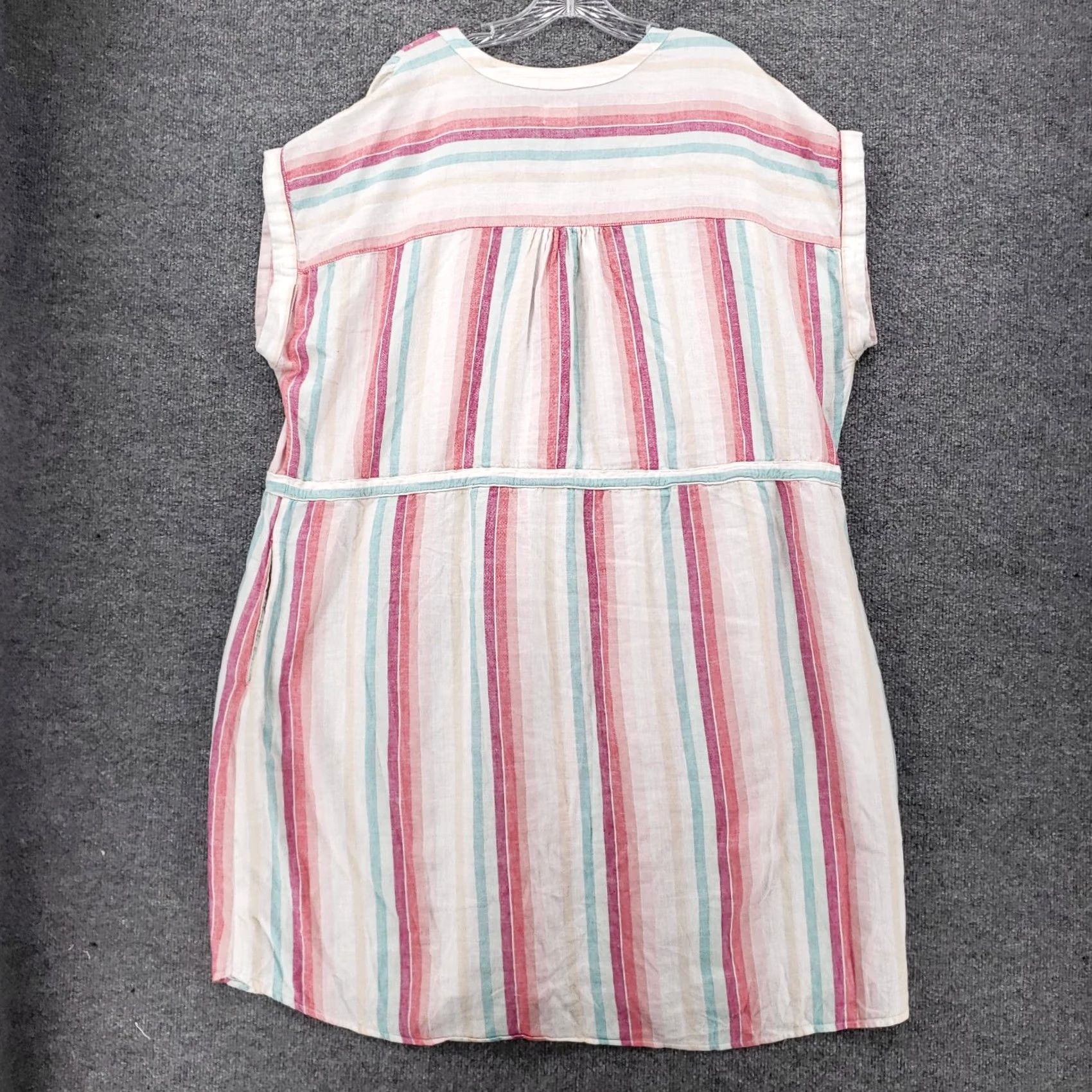 Vintage Time And Tru Dress Womens 3XL White Striped Linen Blend V Neck Pockets Dress Size XXL / US 16-18 / IT 52-54 - 2 Thumbnail
