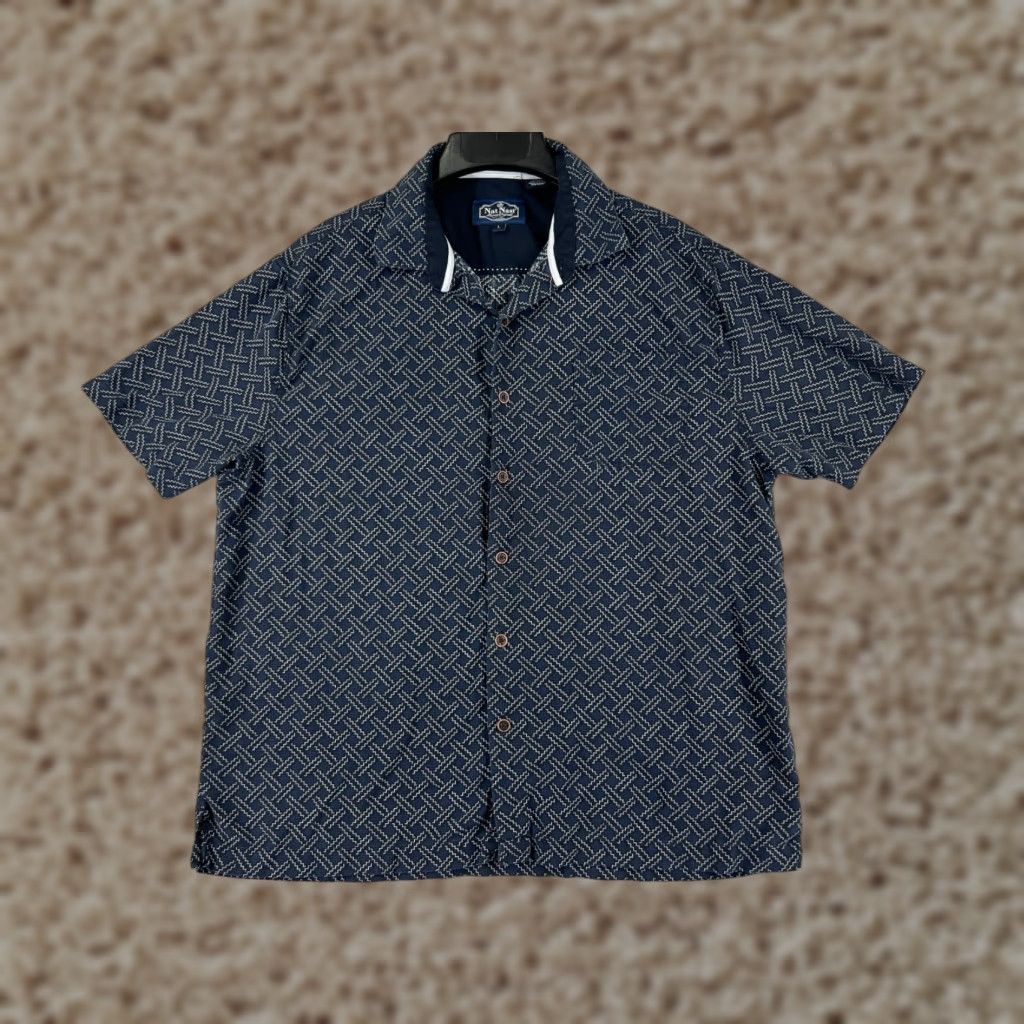 Nat Nast VINTAGE Nat Nast Shirt Adult Large Blue Basketweave 90's Look Silk Button Up Camp Pocket Size US L / EU 52-54 / 3 - 1 Thumbnail