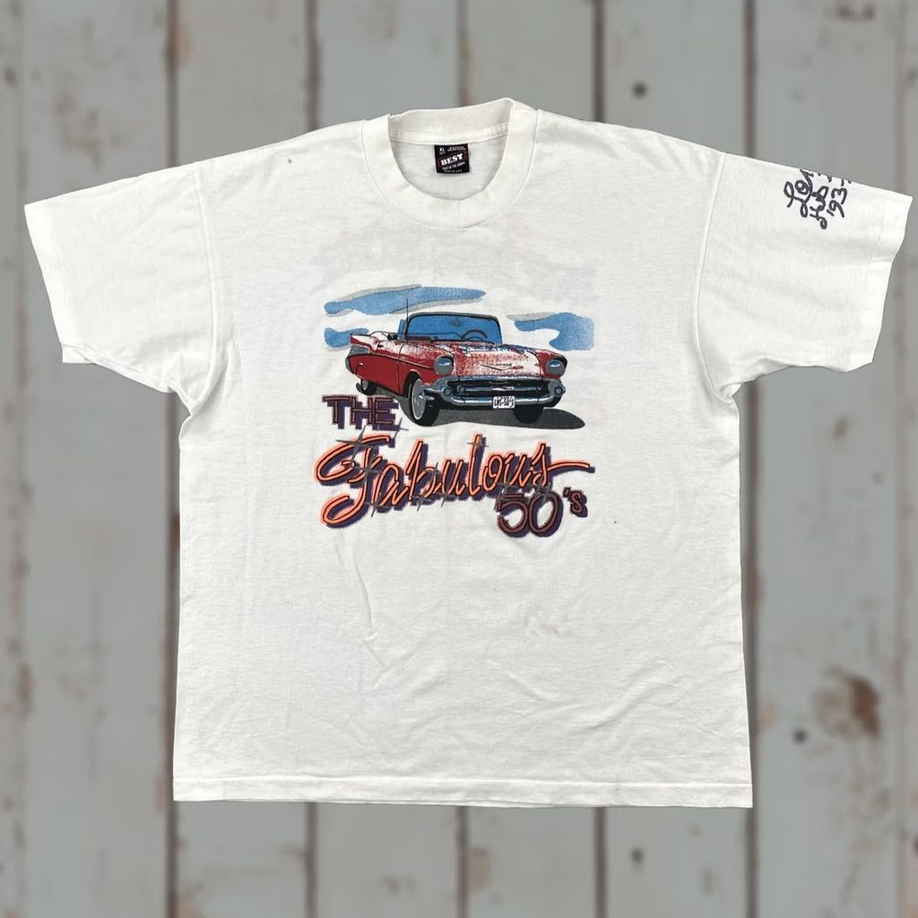 Fruit Of The Loom VINTAGE Fruit of the Loom Best Mens XL Single Stitch White Graphic Print Car T Shirt Size US XL / EU 56 / 4 - 1 Thumbnail