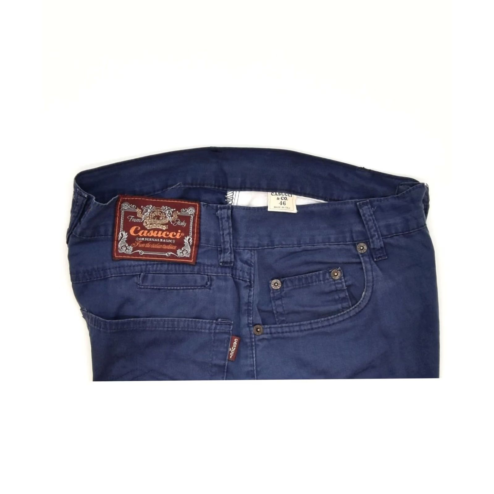 Vintage CASUCCI Womens Slim Casual Trousers W30 L28 Navy Blue Cotton Classic H114 Size 30" / US 8 / IT 44 - 3 Thumbnail