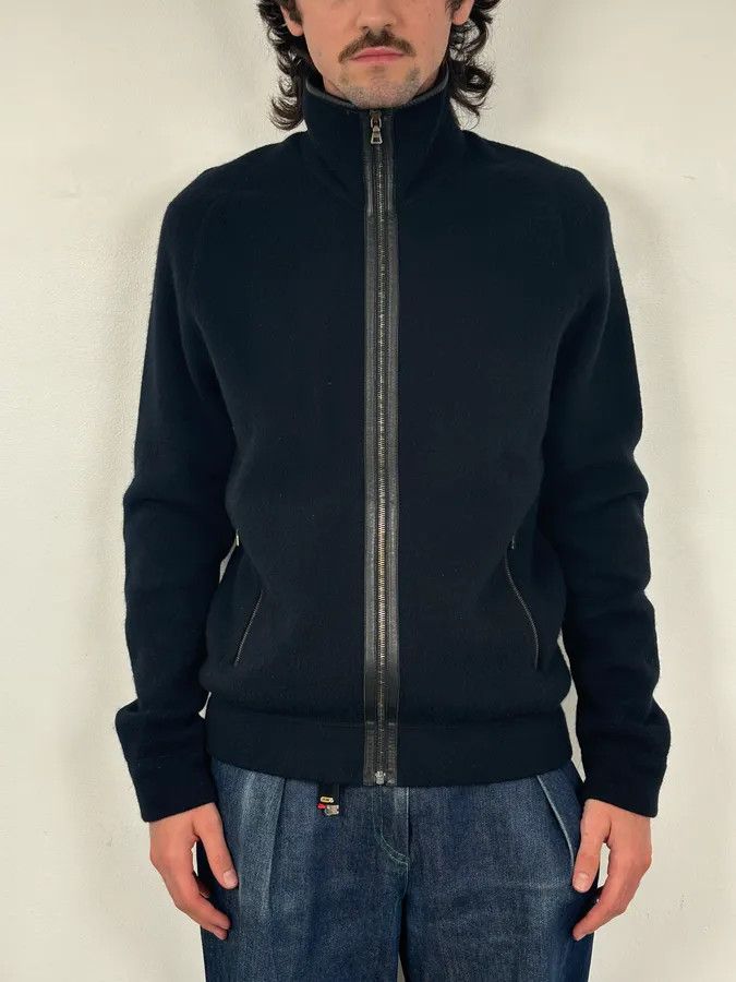 Prada FW2007 Prada Black Padded Leather Wool Zip-up Sweater Size US M / EU 48-50 / 2 - 2 Thumbnail