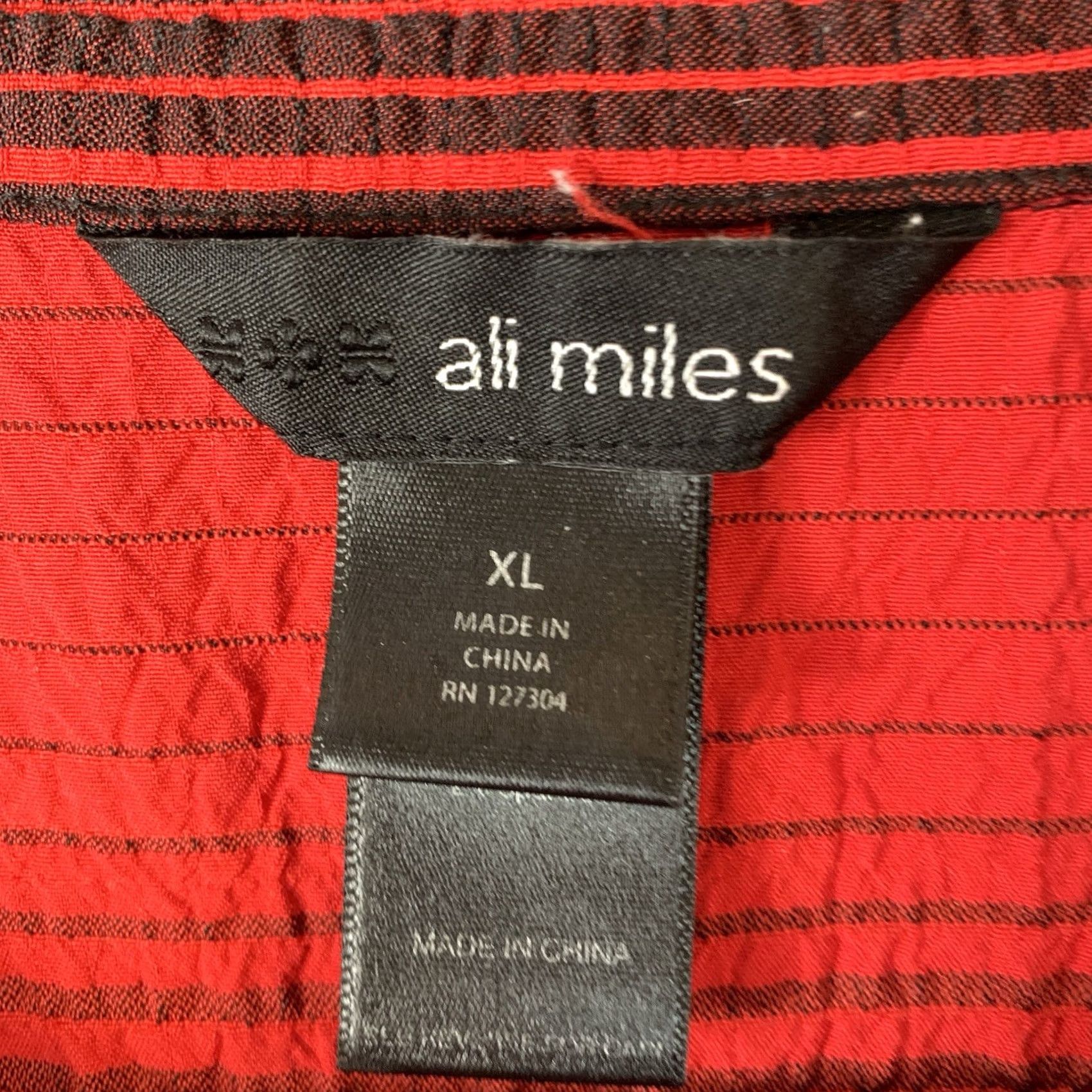 Vintage Ali Miles Tunic Blouse Shirt Woman XL Red 3/4 Sleeve Button Up Collar Crinkle Artsy Solid Vintage No Size XL / US 12-14 / IT 48-50 - 3 Thumbnail