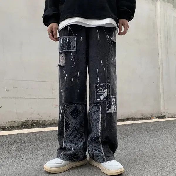 Jean Bandana Patchwork Straight Leg Baggy Jeans Size US 30 / EU 46 - 1 Thumbnail